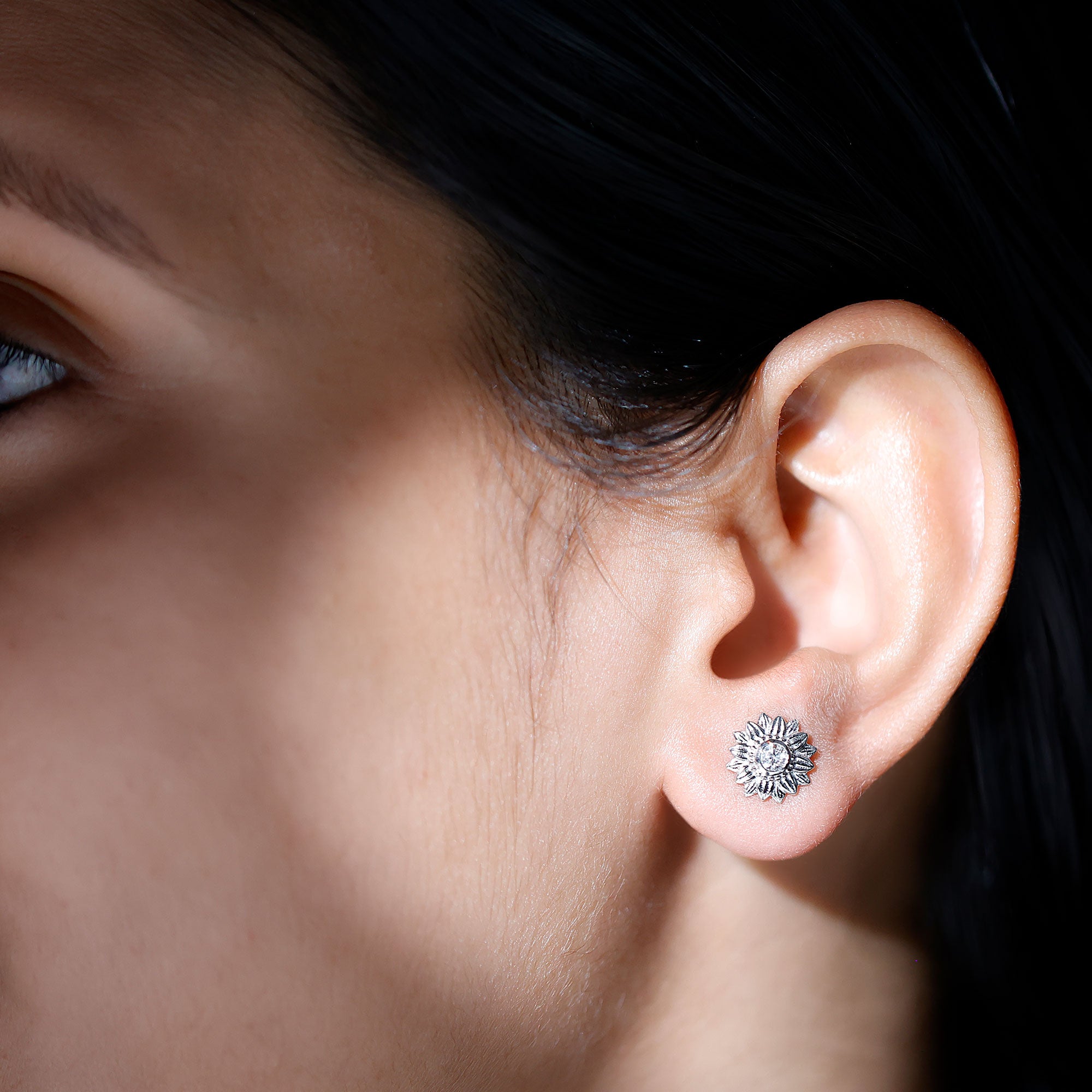 Diamond Sunflower Stud Earrings For Her Lab - ( EF-VS ) - Rosec Jewels