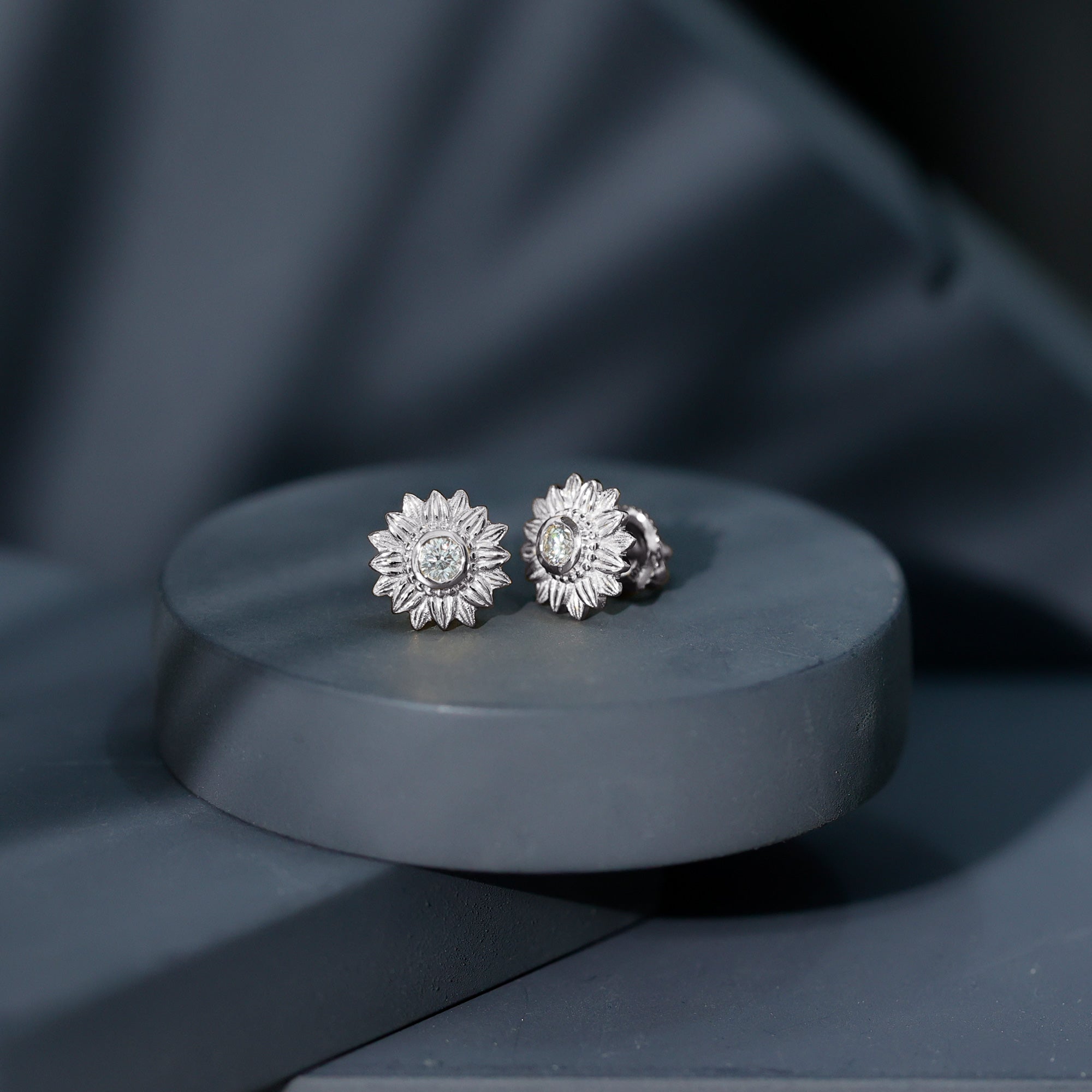 Diamond Sunflower Stud Earrings For Her Lab - ( EF-VS ) - Rosec Jewels