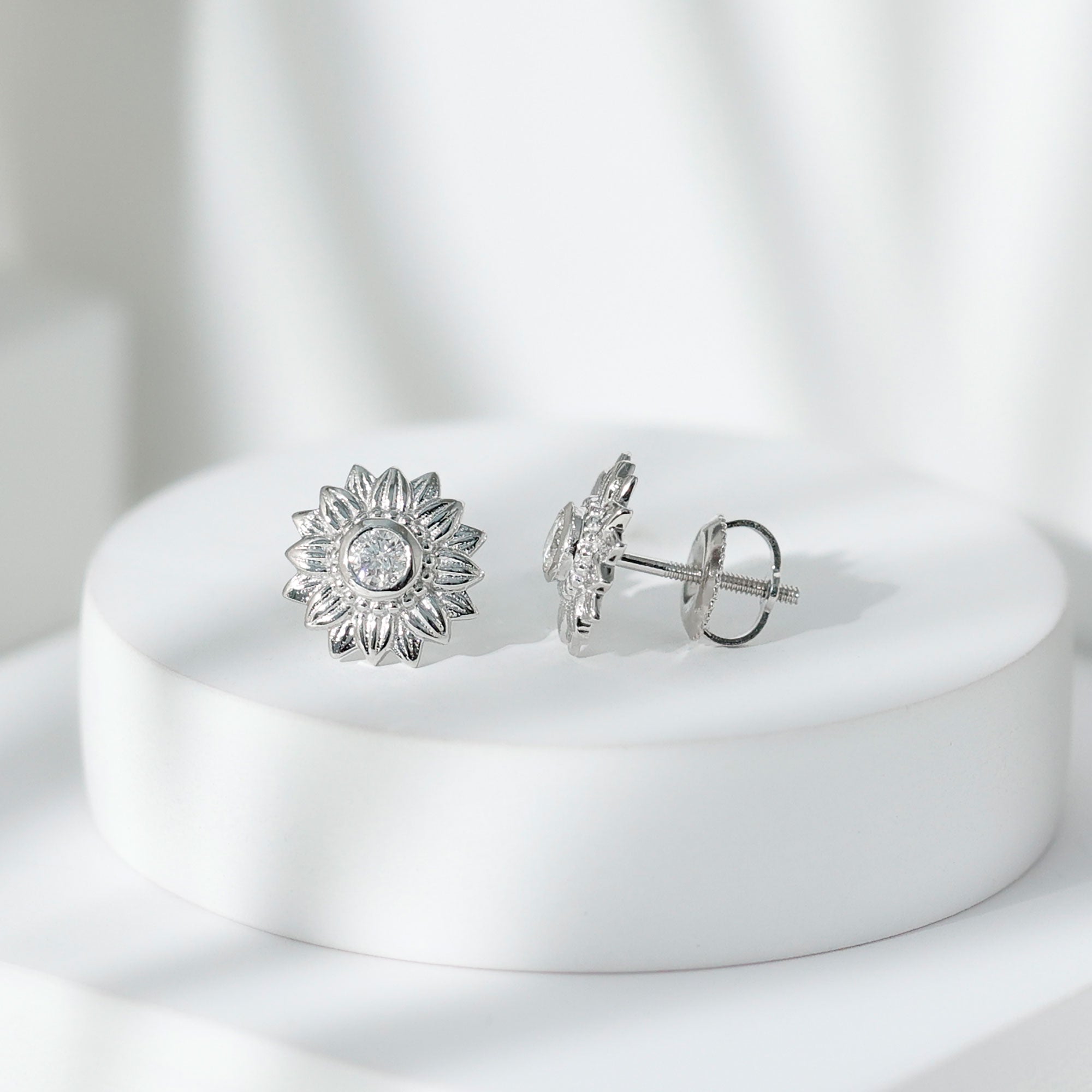 Diamond Sunflower Stud Earrings For Her Lab - ( EF-VS ) - Rosec Jewels