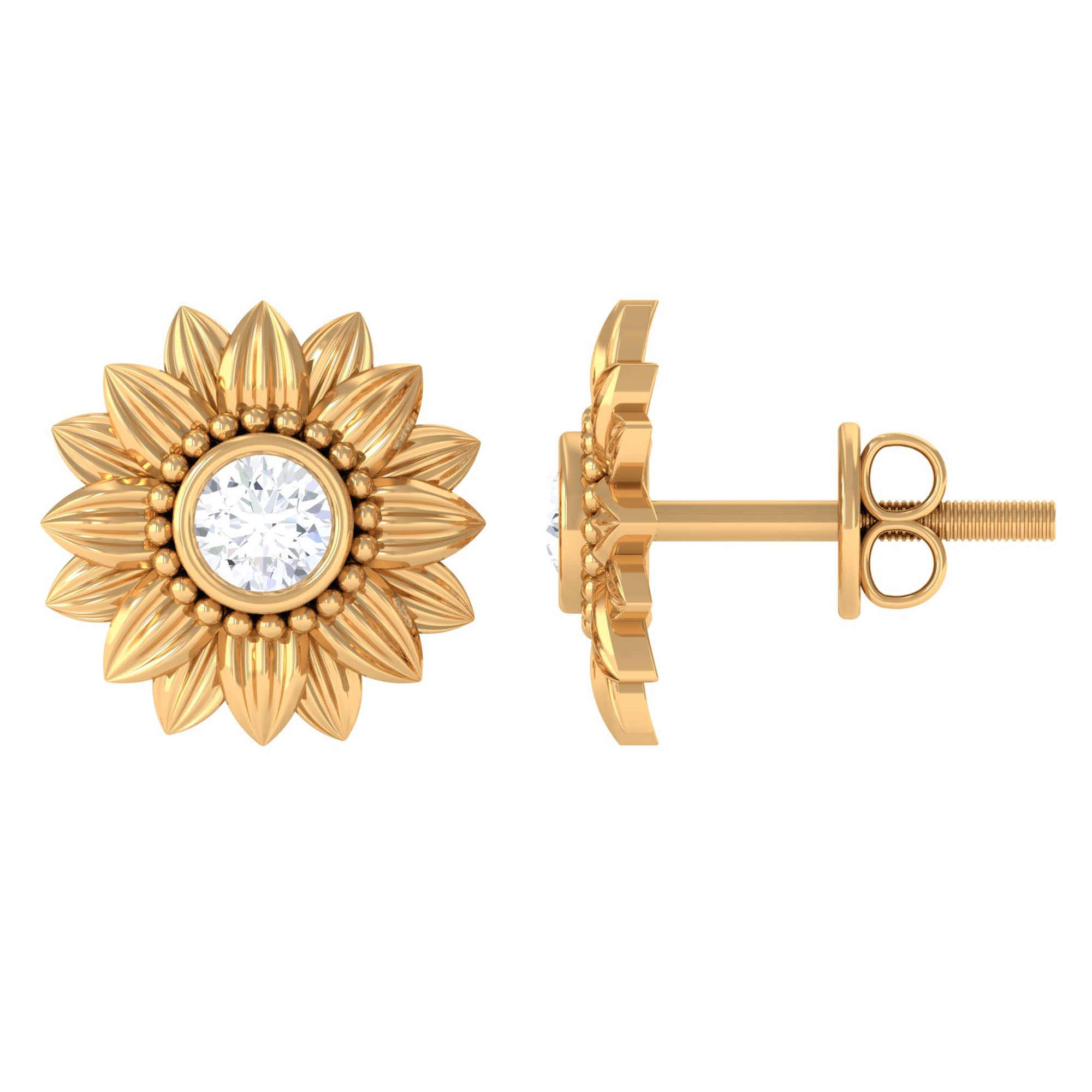 Rosec Jewels-Diamond Gold Sunflower Stud Earrings