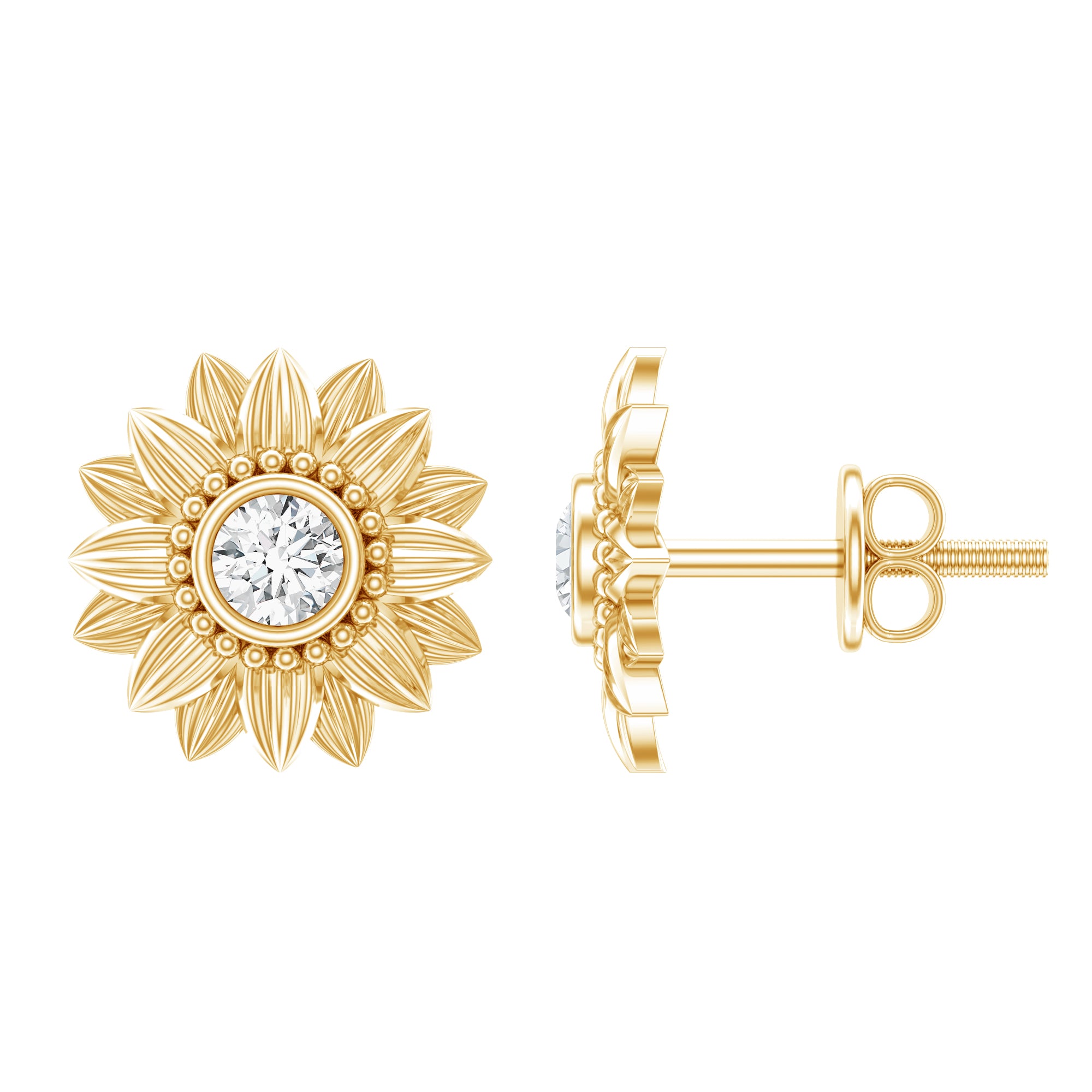 Diamond Sunflower Stud Earrings For Her Lab - ( EF-VS ) - Rosec Jewels