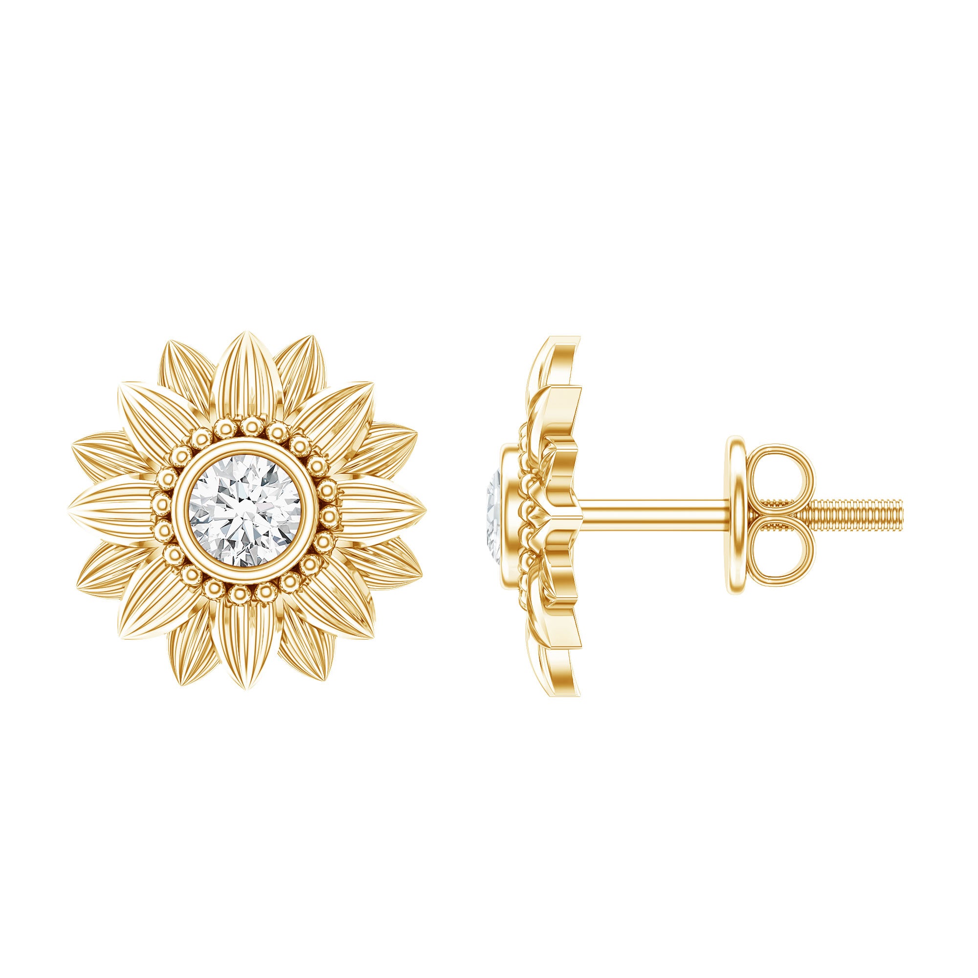 Diamond Sunflower Stud Earrings For Her Lab - ( EF-VS ) - Rosec Jewels