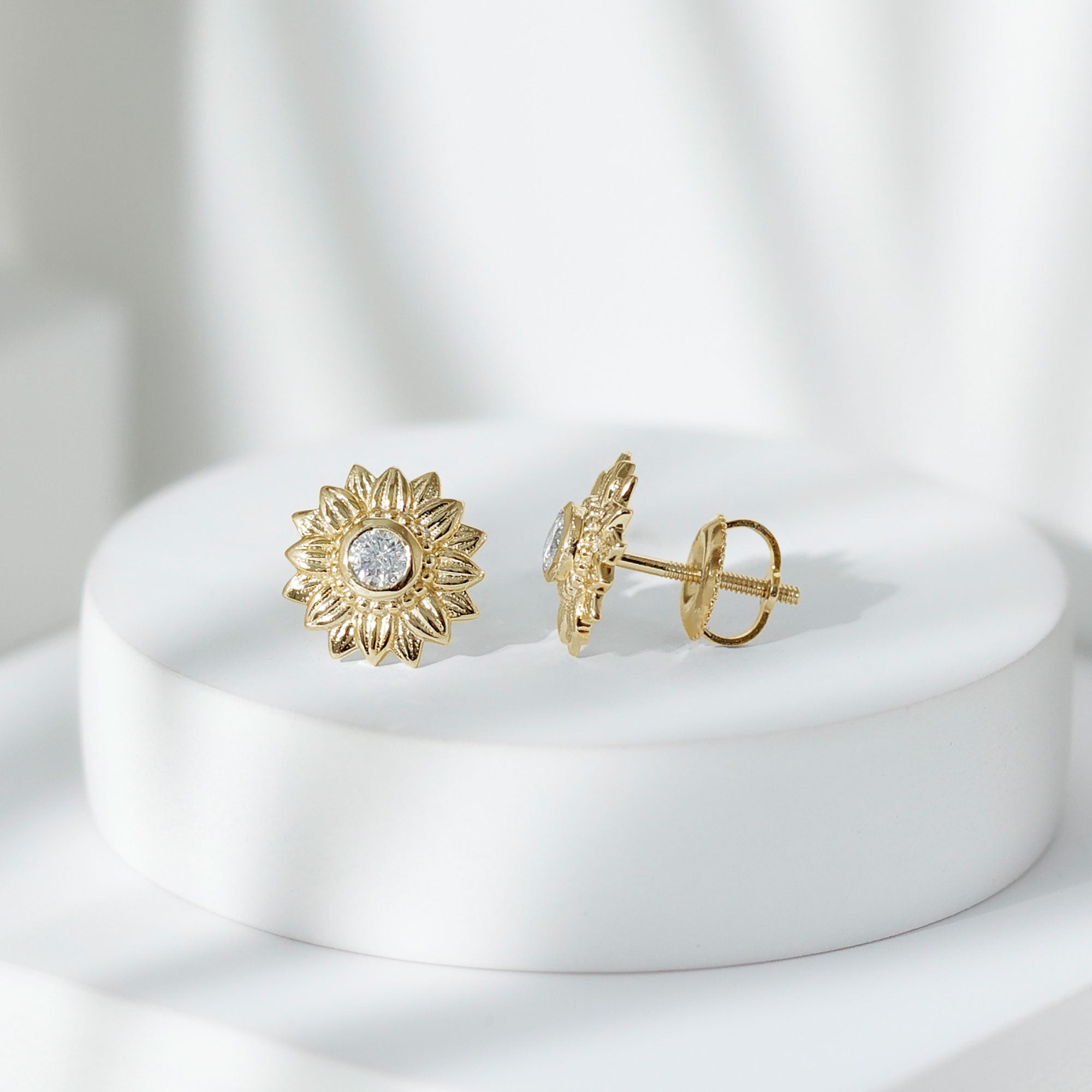 Diamond Sunflower Stud Earrings For Her Lab - ( EF-VS ) - Rosec Jewels
