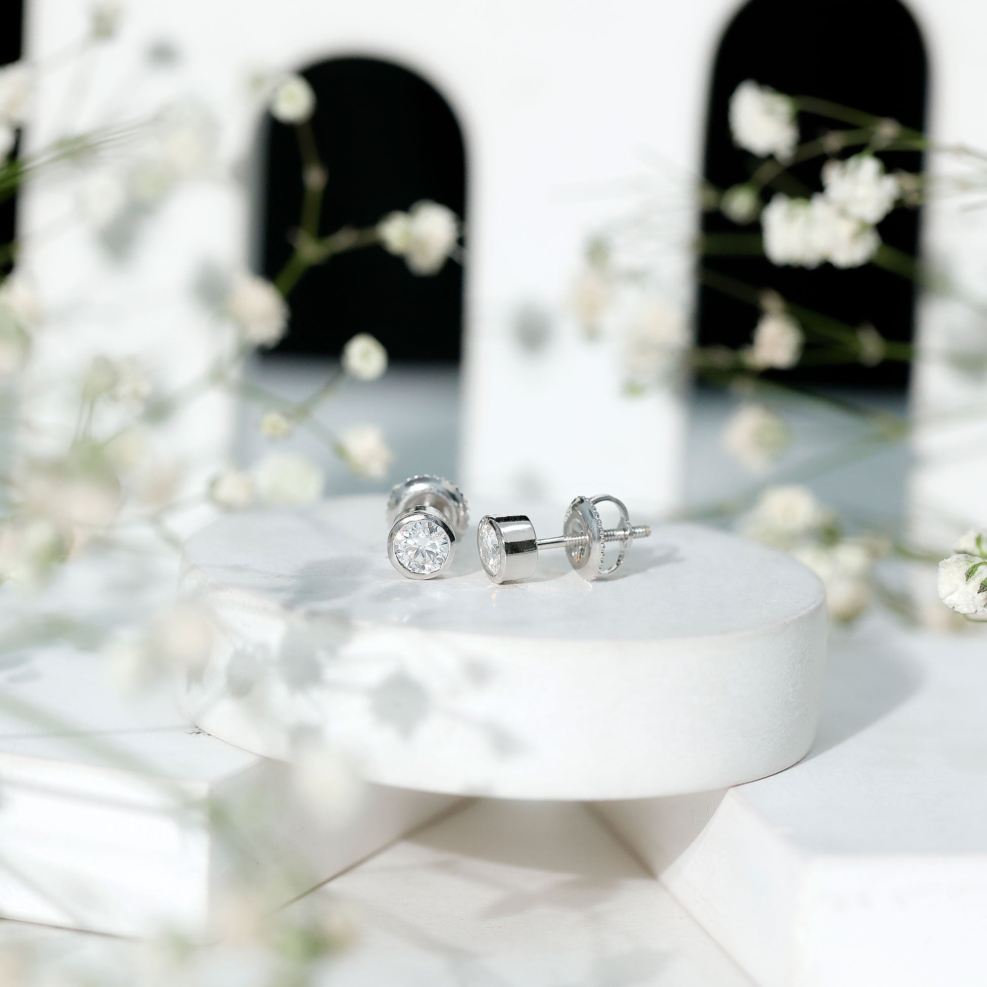 Minimalistic Bezel Set Diamond Stud Earrings Lab - ( EF-VS ) - Rosec Jewels