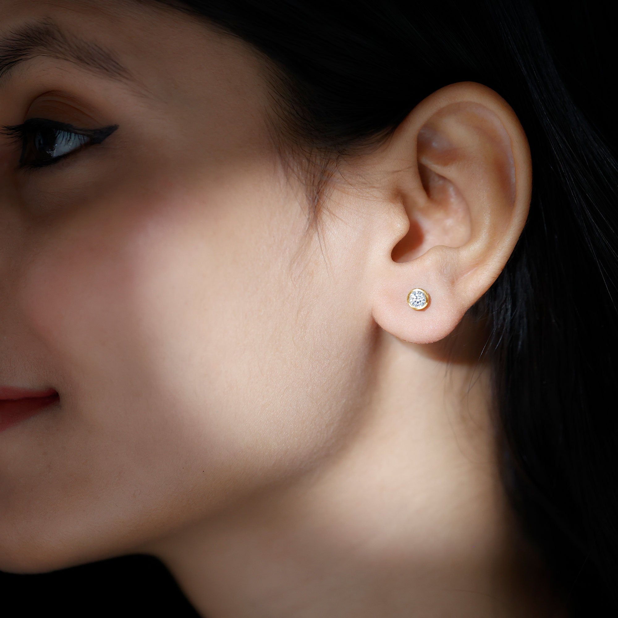 Minimalistic Bezel Set Diamond Stud Earrings Lab - ( EF-VS ) - Rosec Jewels