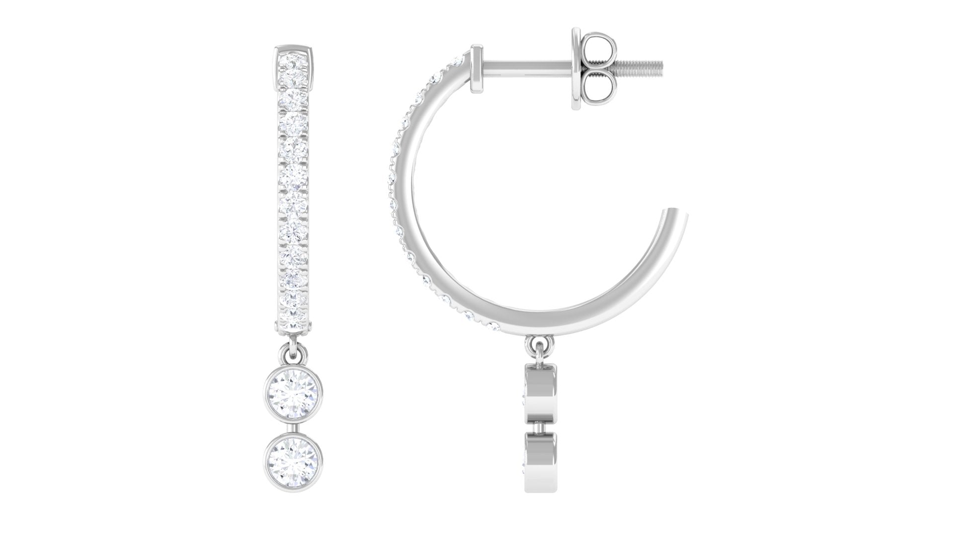 Rosec Jewels-1/2 CT Minimal Diamond Gold Hoop Drop Earrings in Bezel Setting