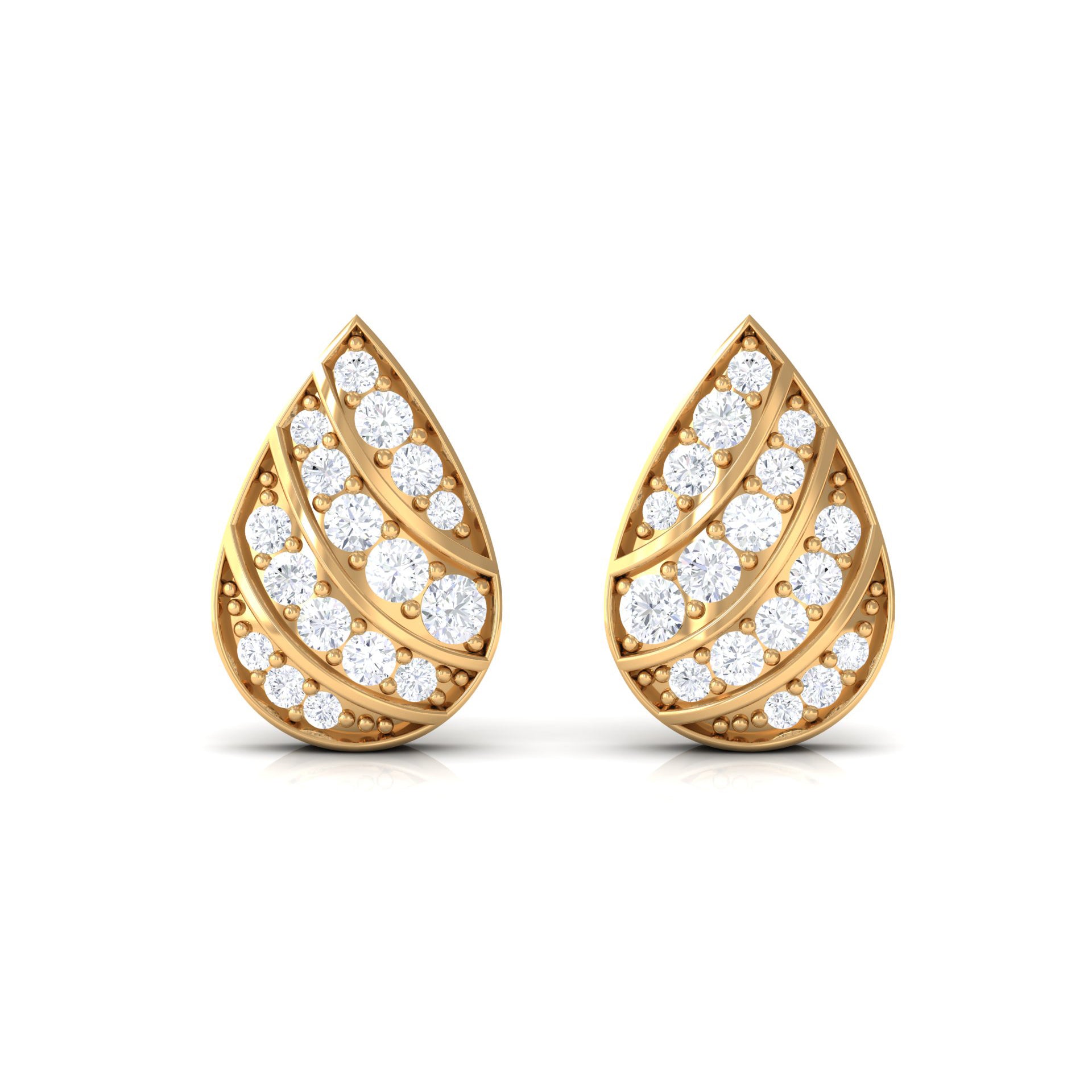 Rosec Jewels-1/4 CT Round Diamond Teardrop Stud Earrings in Gold
