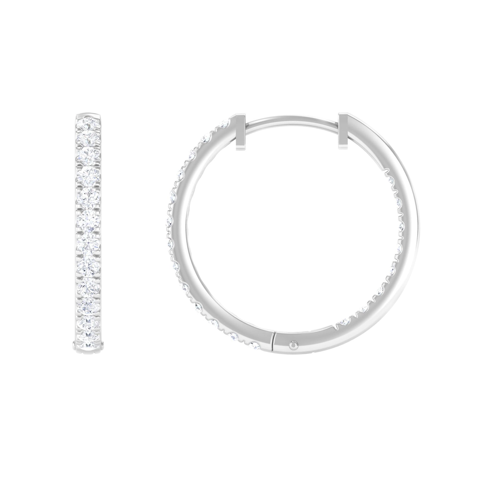 Rosec Jewels-1/2 CT Round Diamond Simple Hinged Hoop Earrings