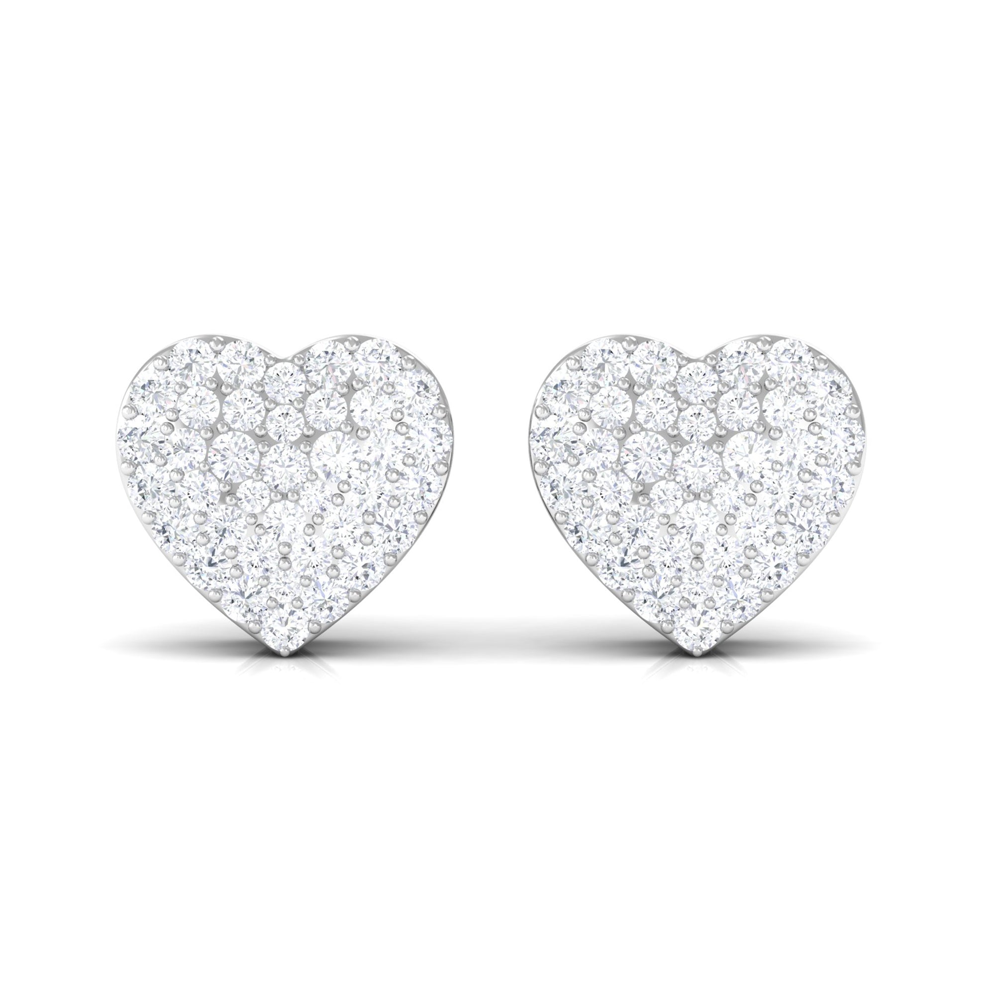 Rosec Jewels-Pave Set Round Diamond Heart Stud Earrings