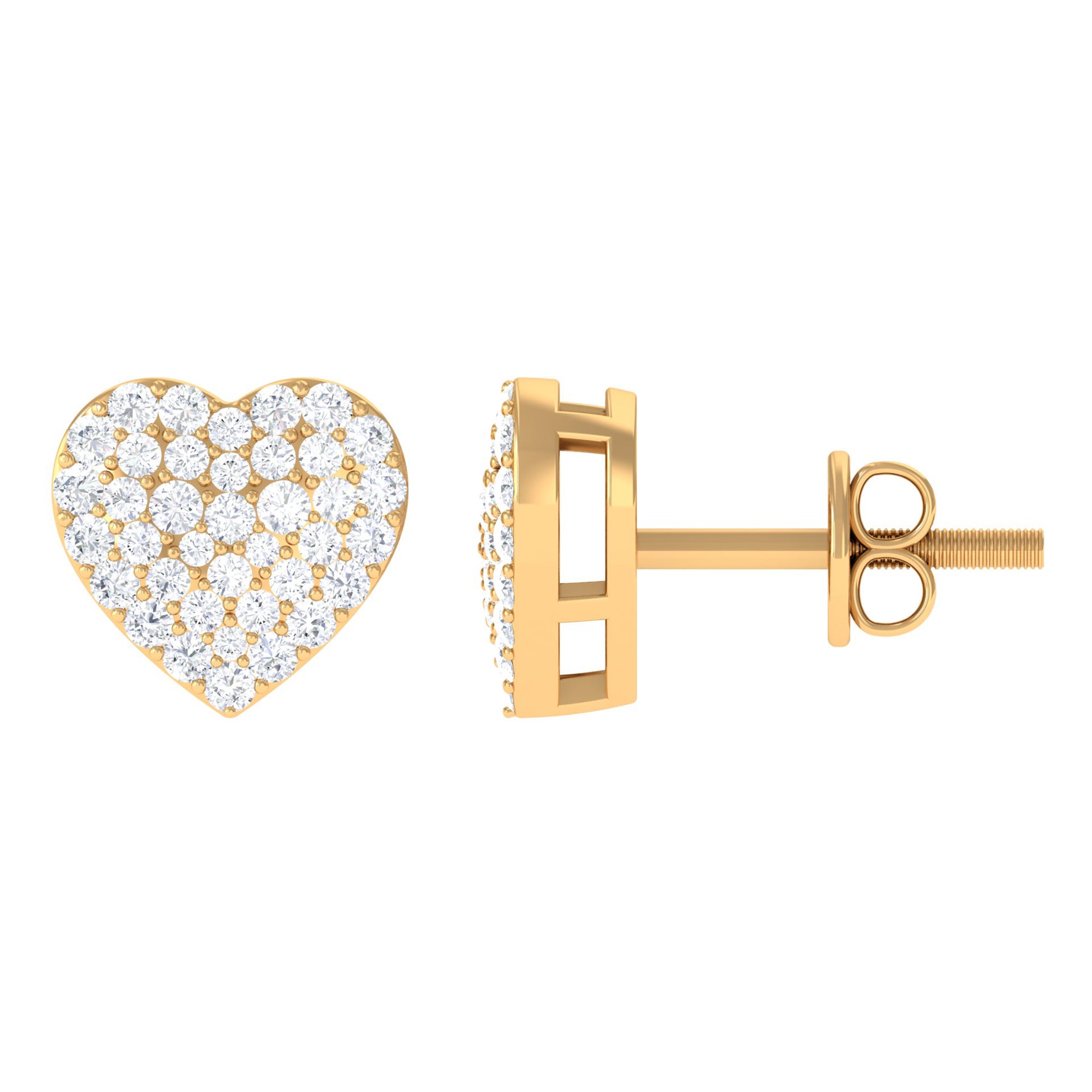 Rosec Jewels-Pave Set Round Diamond Heart Stud Earrings