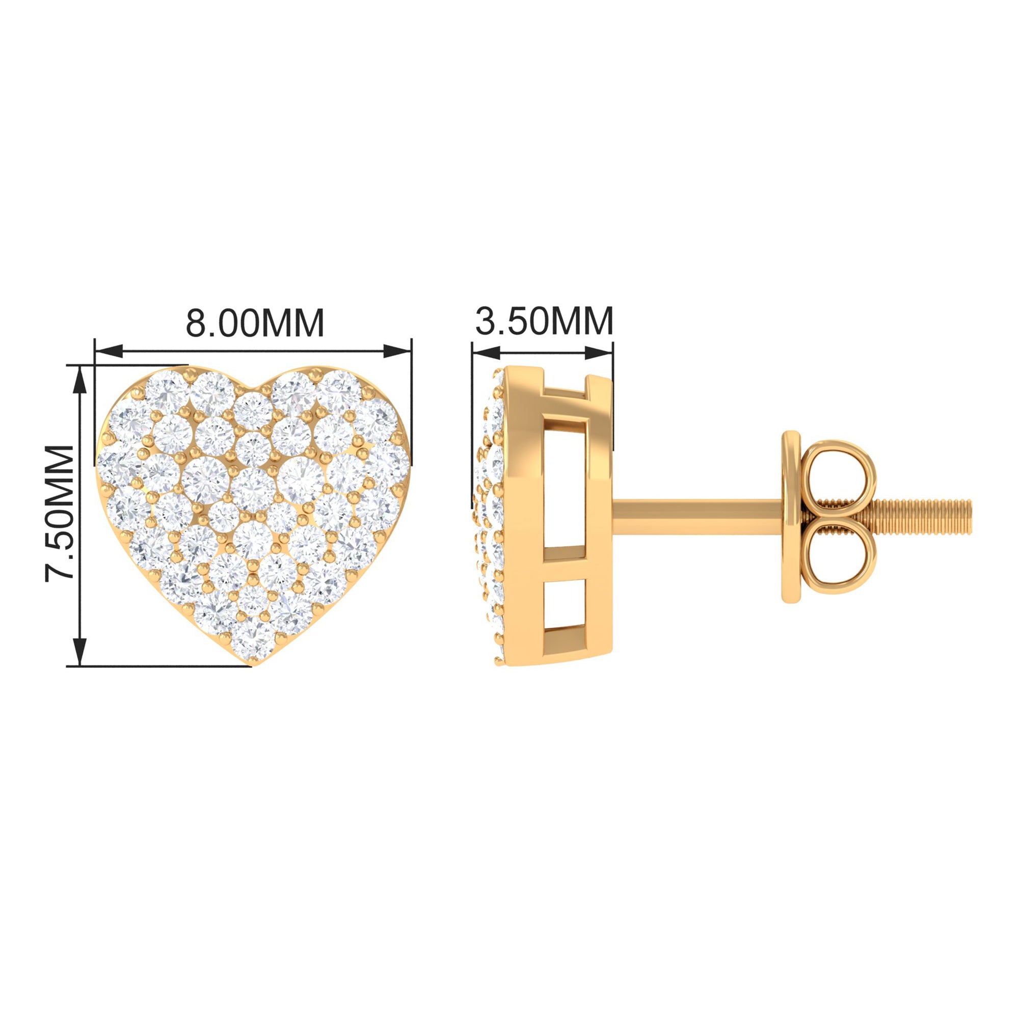 Rosec Jewels-Pave Set Round Diamond Heart Stud Earrings