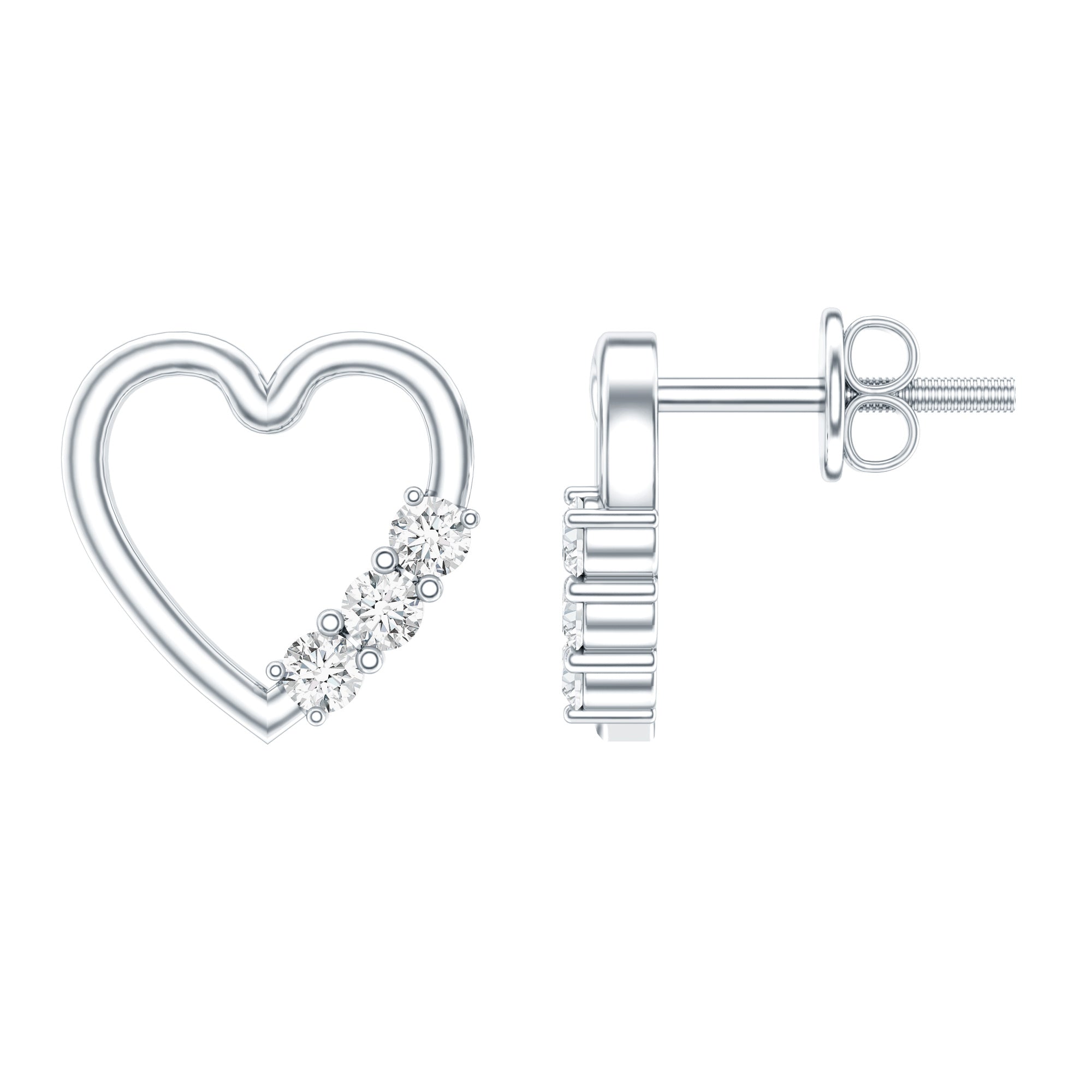 Diamond Heart Shape Stud Earring for Women Lab - ( EF-VS ) - Rosec Jewels