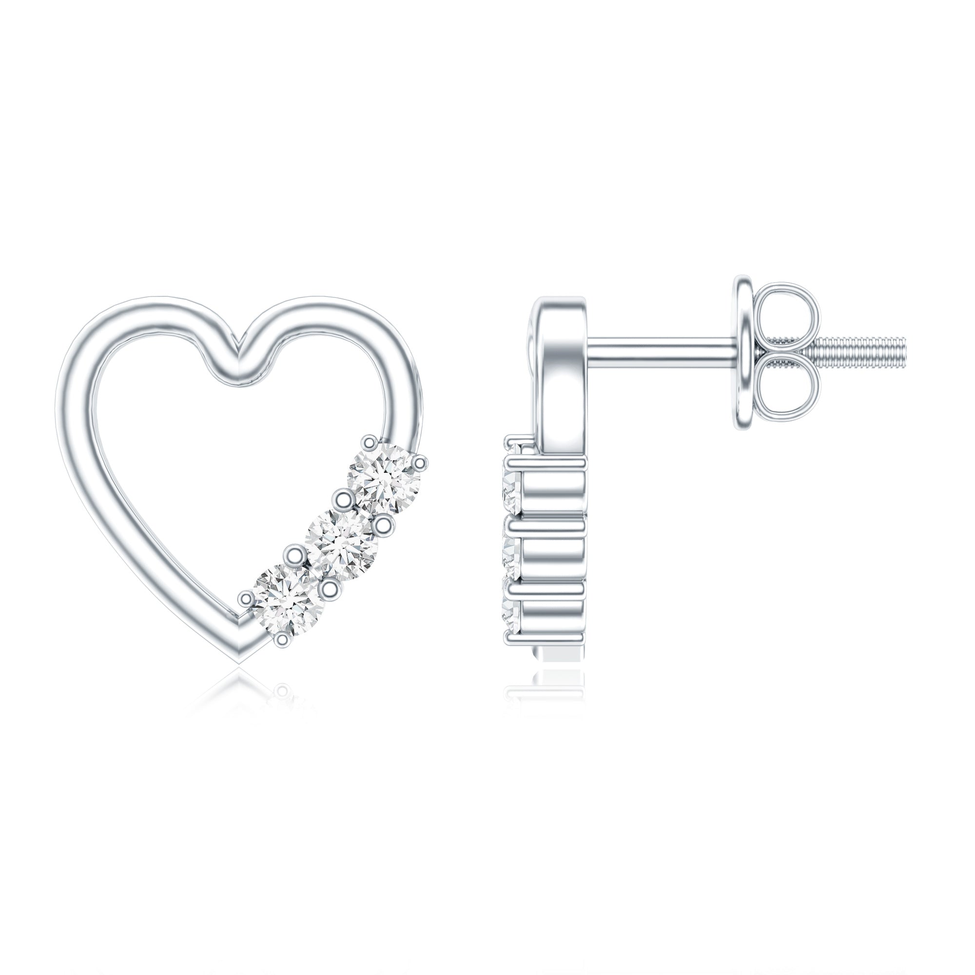 Diamond Heart Shape Stud Earring for Women Lab - ( EF-VS ) - Rosec Jewels