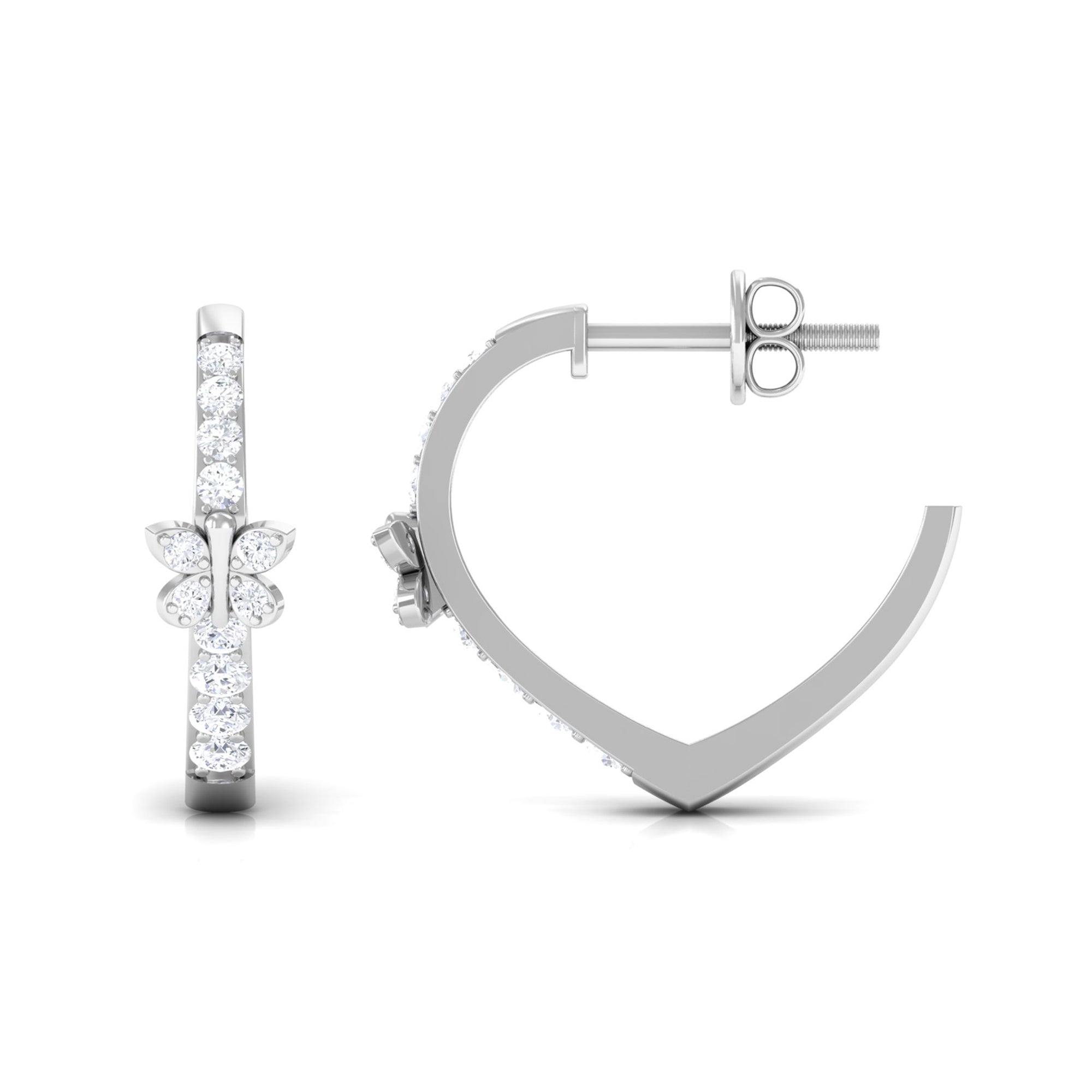 Rosec Jewels-Round Diamond Butterfly Hinged Hoop Earrings