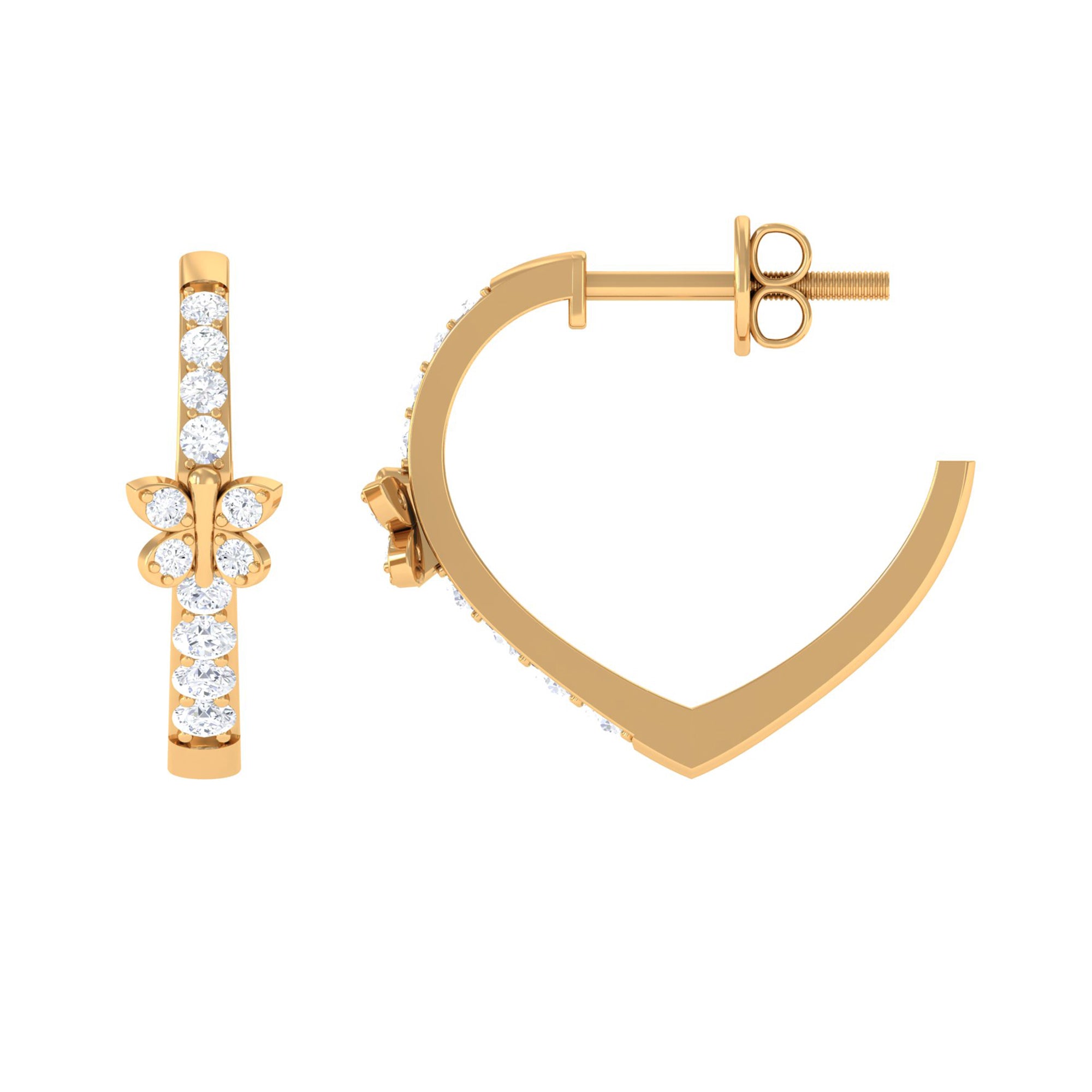 Rosec Jewels-Round Diamond Butterfly Hinged Hoop Earrings