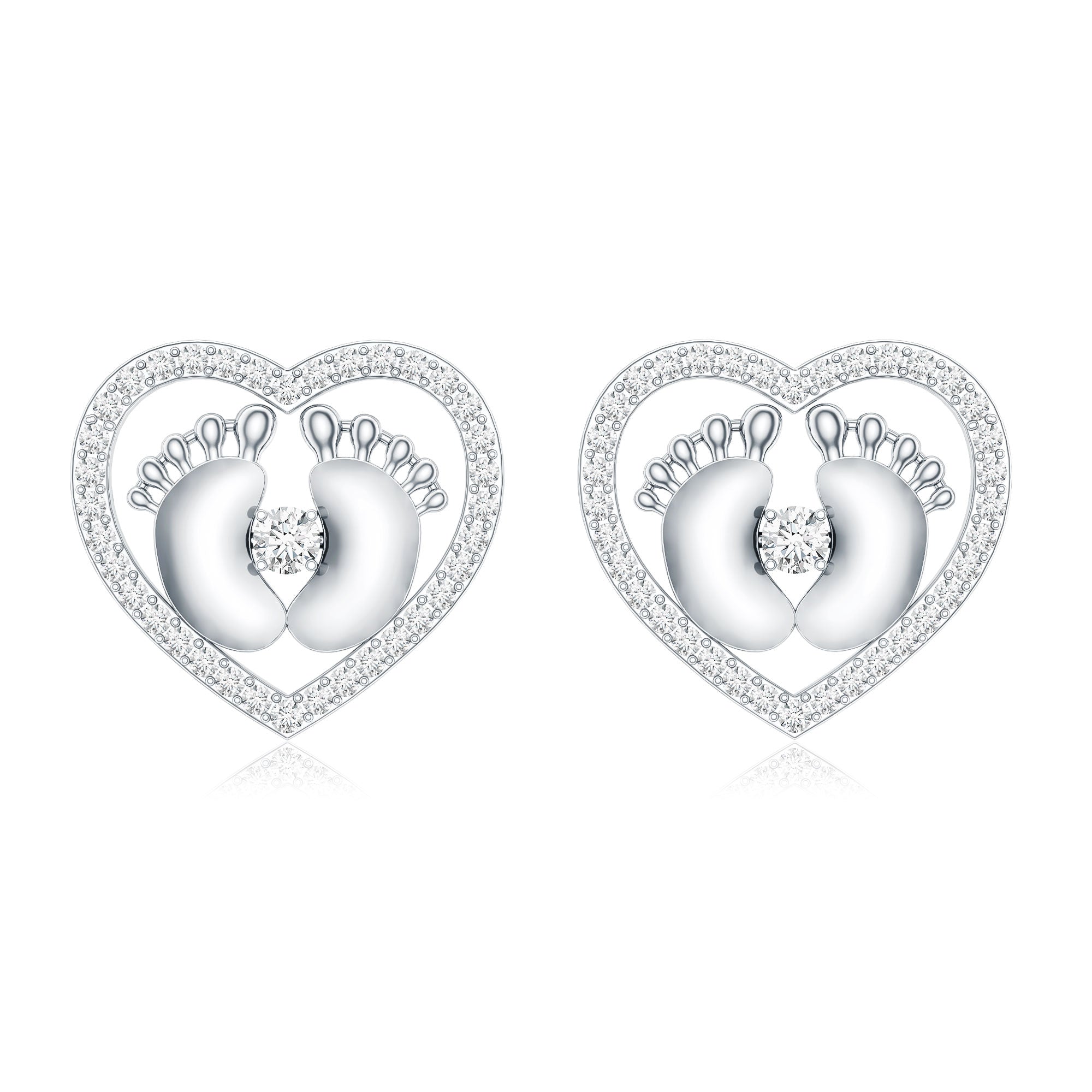 Diamond Heart Stud Earrings with Baby Feet Lab - ( EF-VS ) - Rosec Jewels