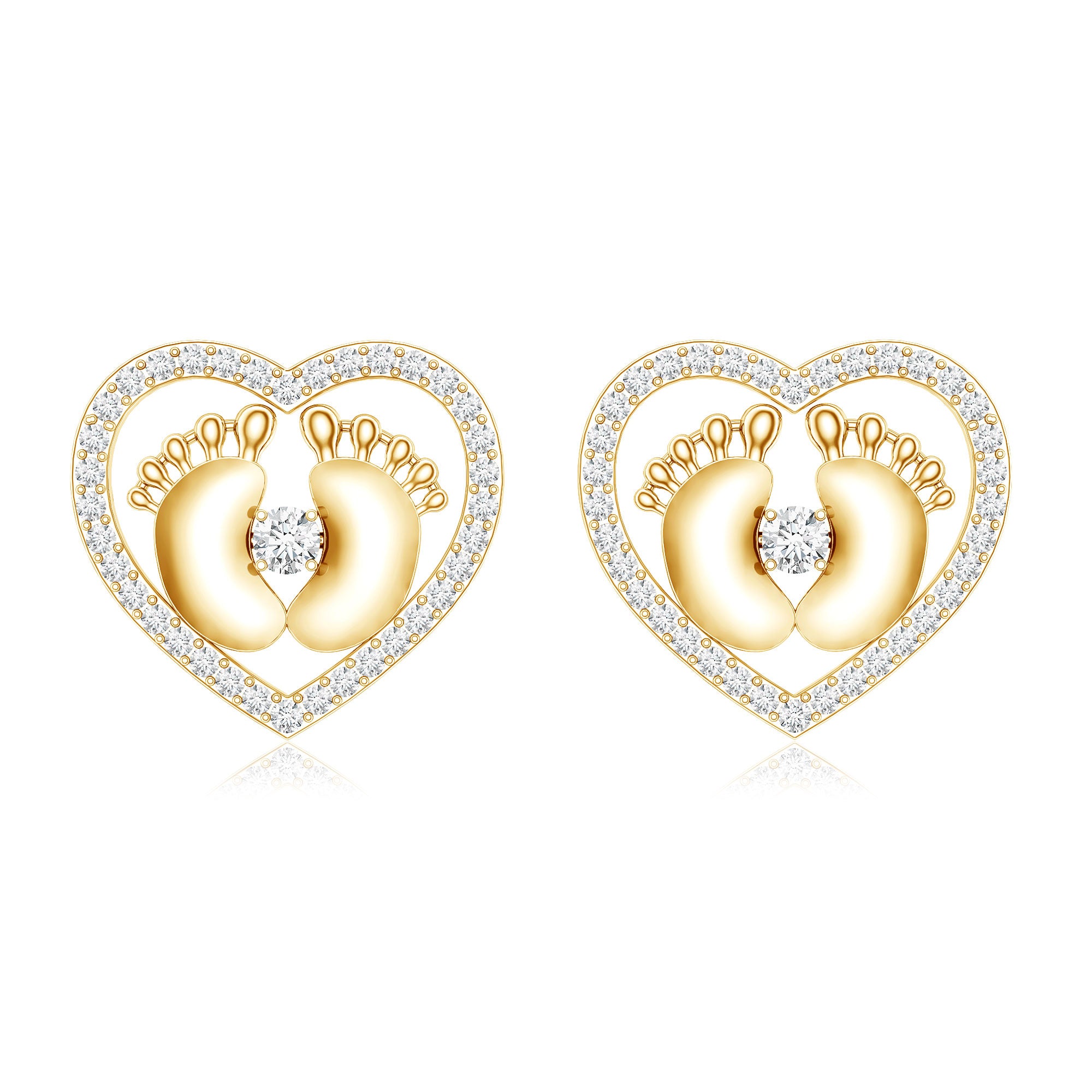Diamond Heart Stud Earrings with Baby Feet Lab - ( EF-VS ) - Rosec Jewels