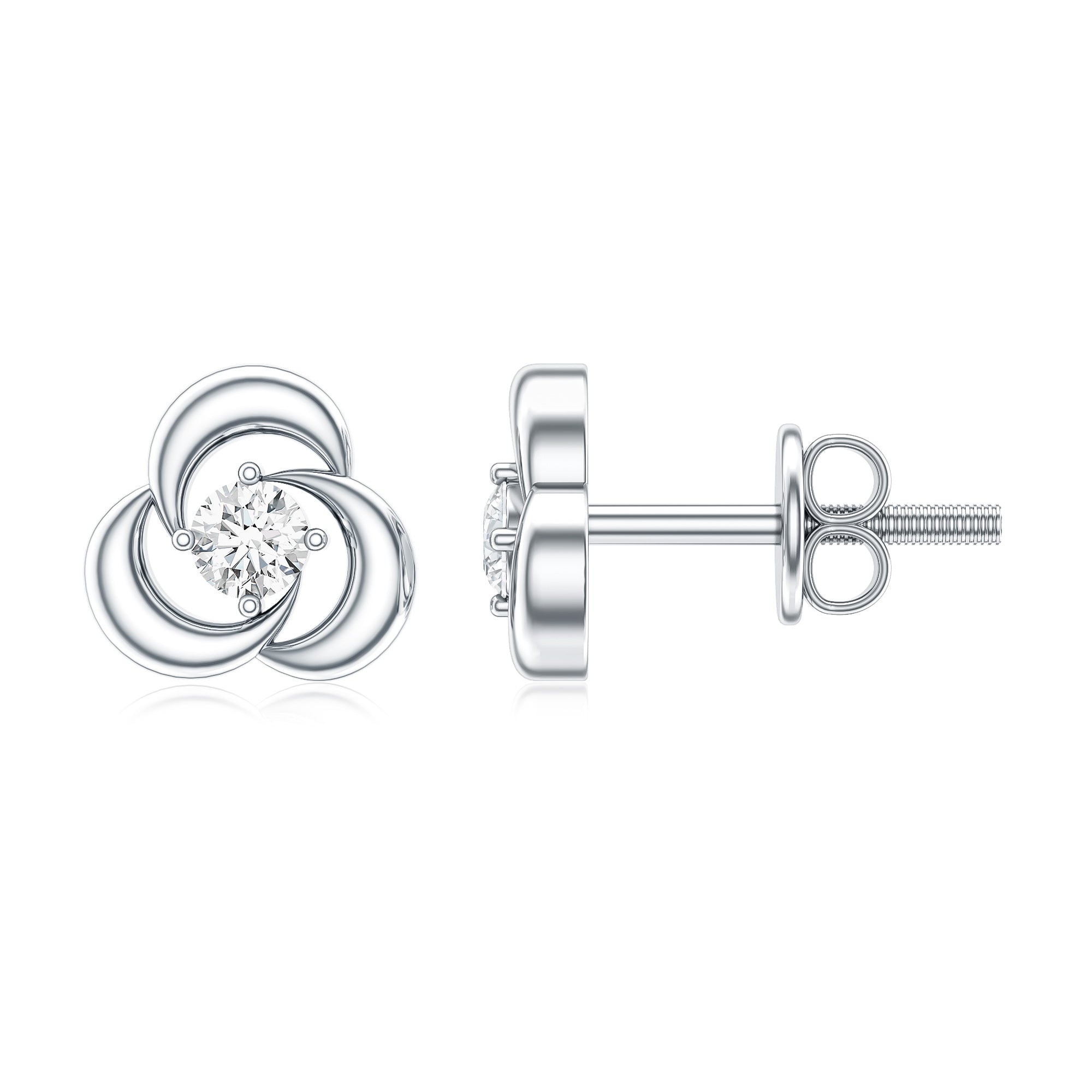 Diamond Swirl Stud Earring with Screw Back Lab - ( EF-VS ) - Rosec Jewels