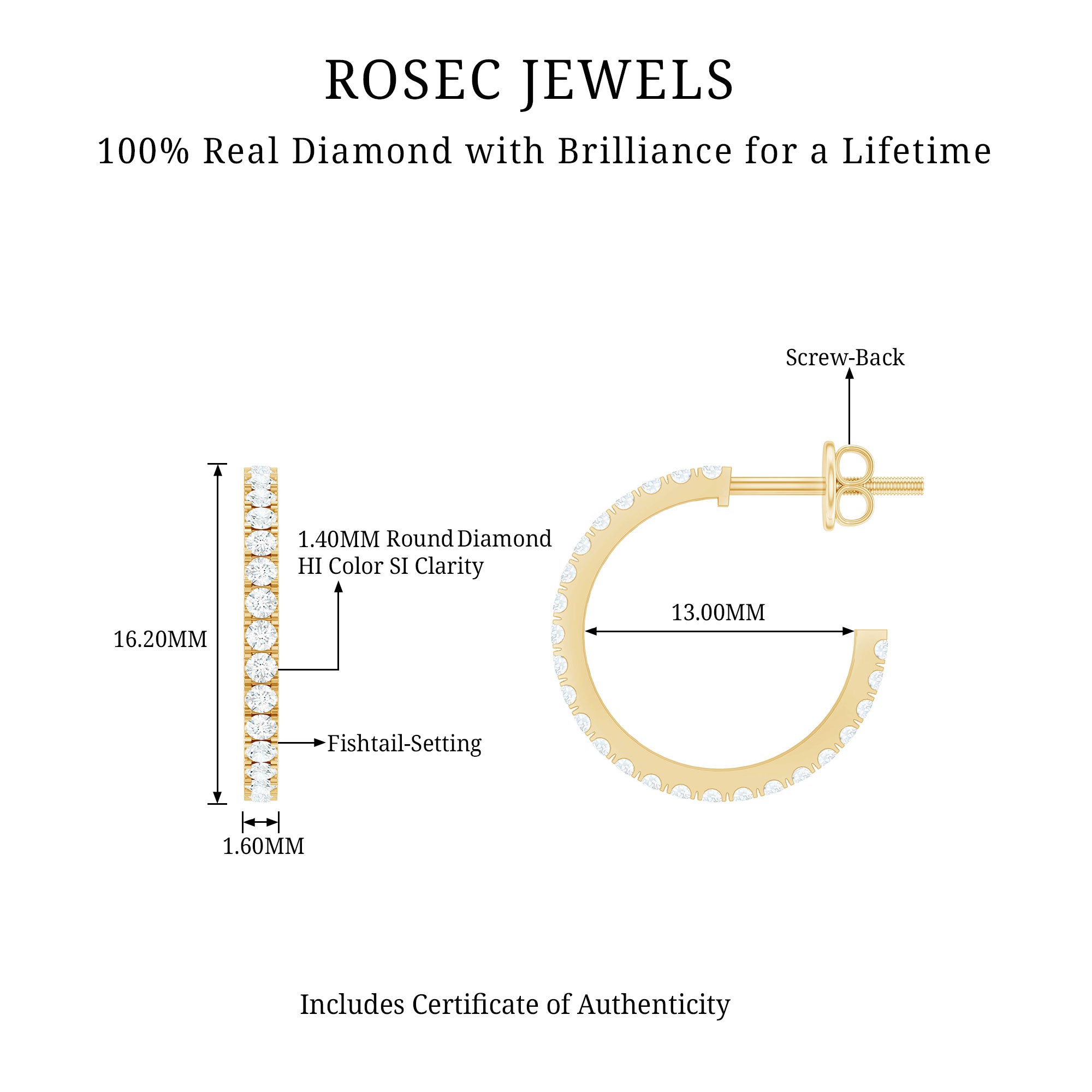 Round Shaped Diamond Hoop Earrings Lab - ( EF-VS ) - Rosec Jewels