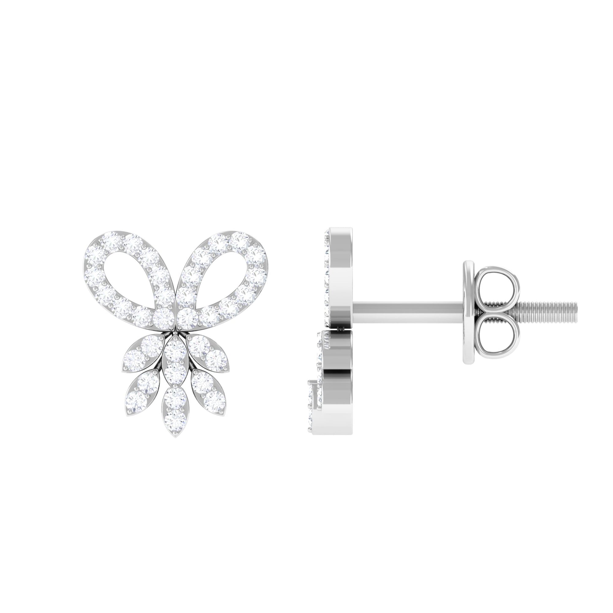 Rosec Jewels-0.25 CT Minimal Diamond Bow Screw Back Stud Earrings