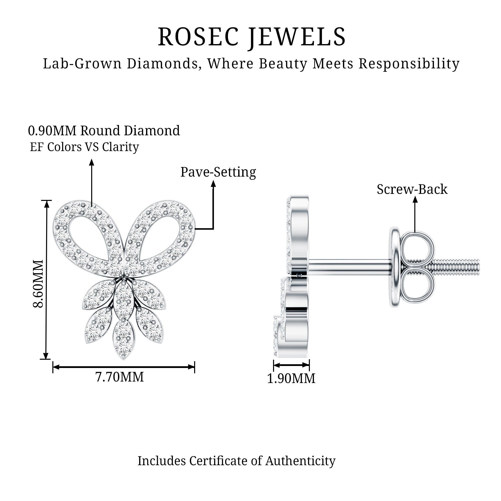 Certified Diamond Bow Earrings For Her Lab - ( EF-VS ) - Rosec Jewels
