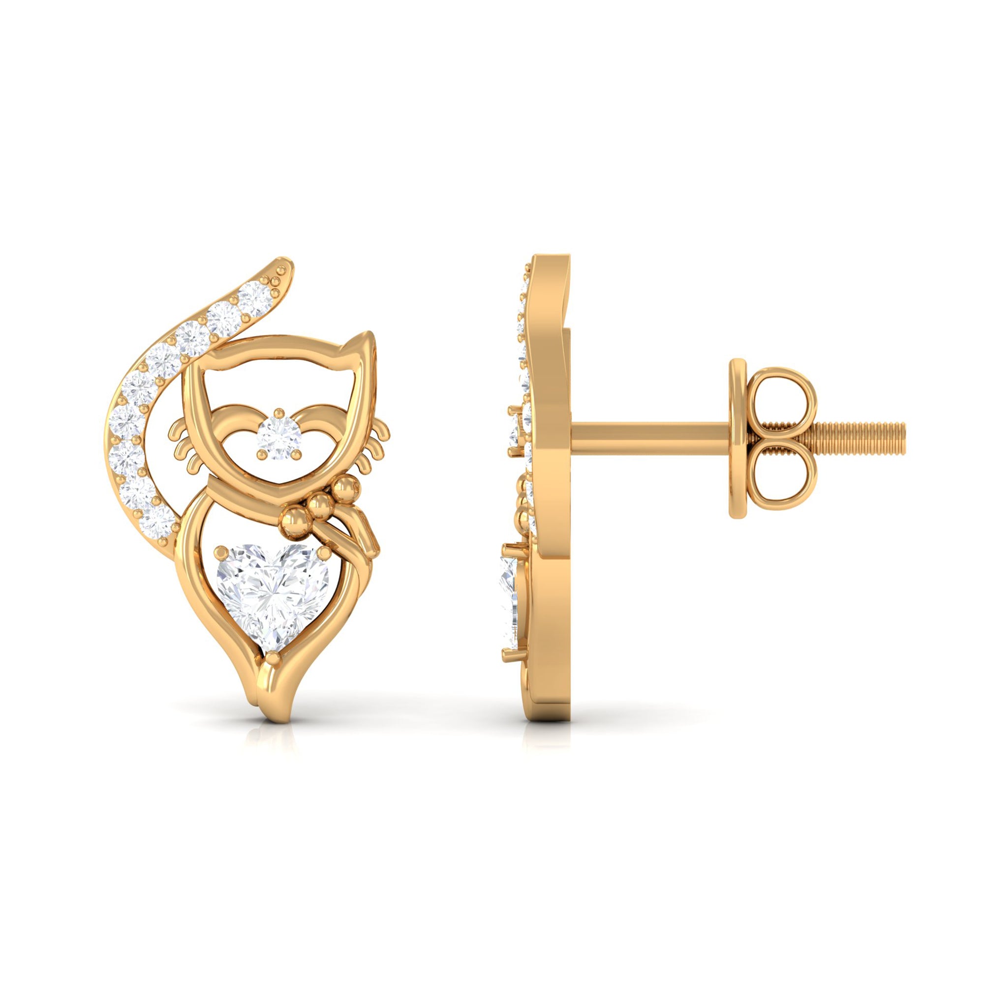 Rosec Jewels-Heart and Round Diamond Animal Stud Earrings
