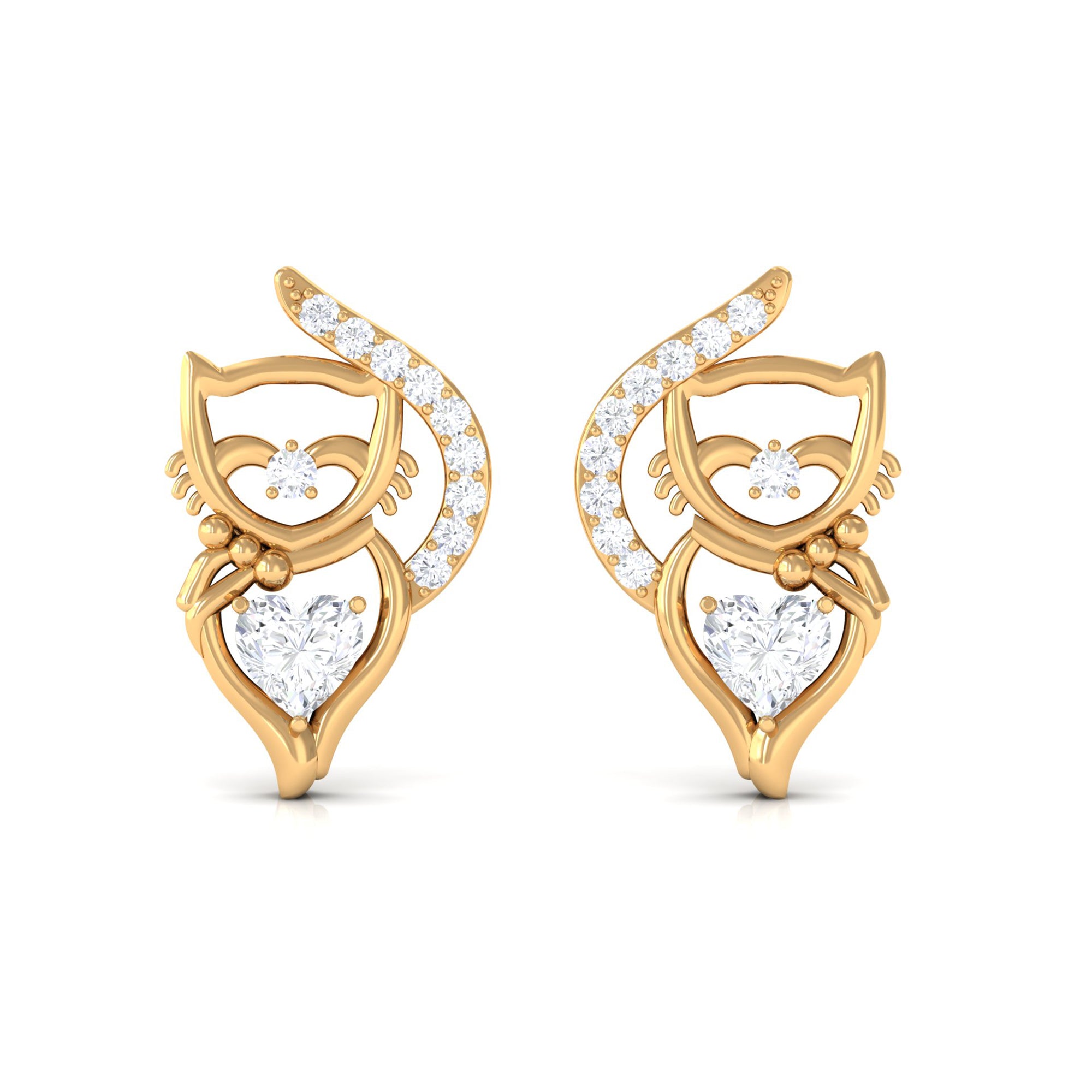 Rosec Jewels-Heart and Round Diamond Animal Stud Earrings