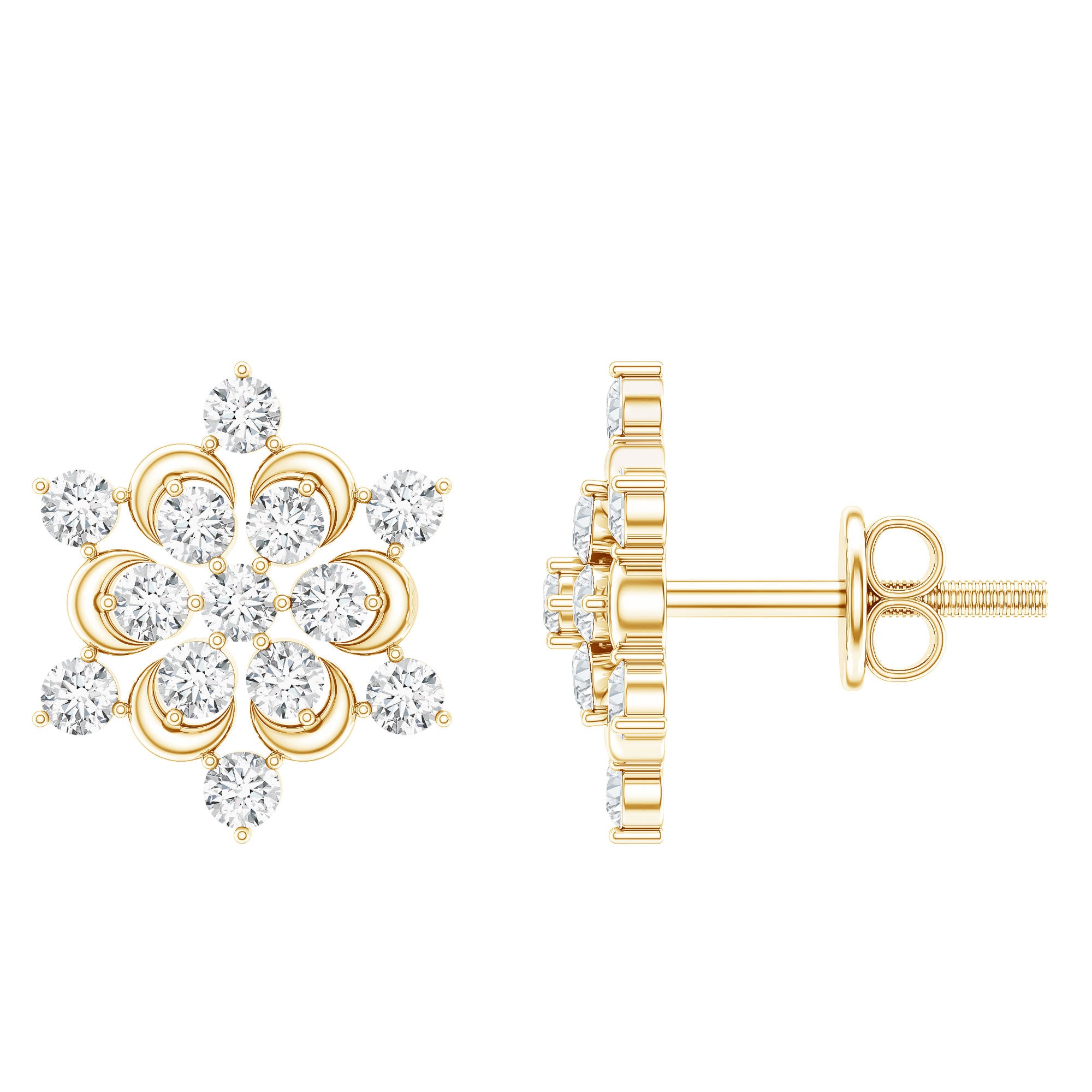 Certified Diamond Snowflake Stud Earrings Lab - ( EF-VS ) - Rosec Jewels
