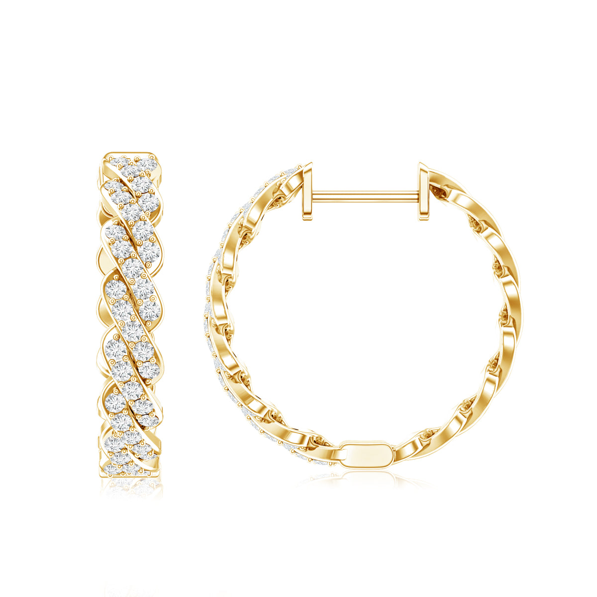 Natural Diamond Twisted Hoop Earrings with Certificate Lab - ( EF-VS ) - Rosec Jewels