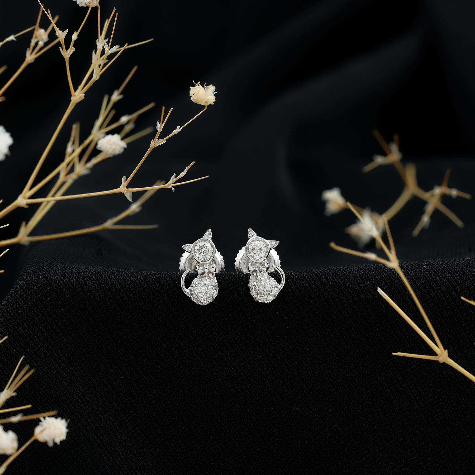 Rosec Jewels-1/4 CT Diamond Cat Stud Earrings in Gold