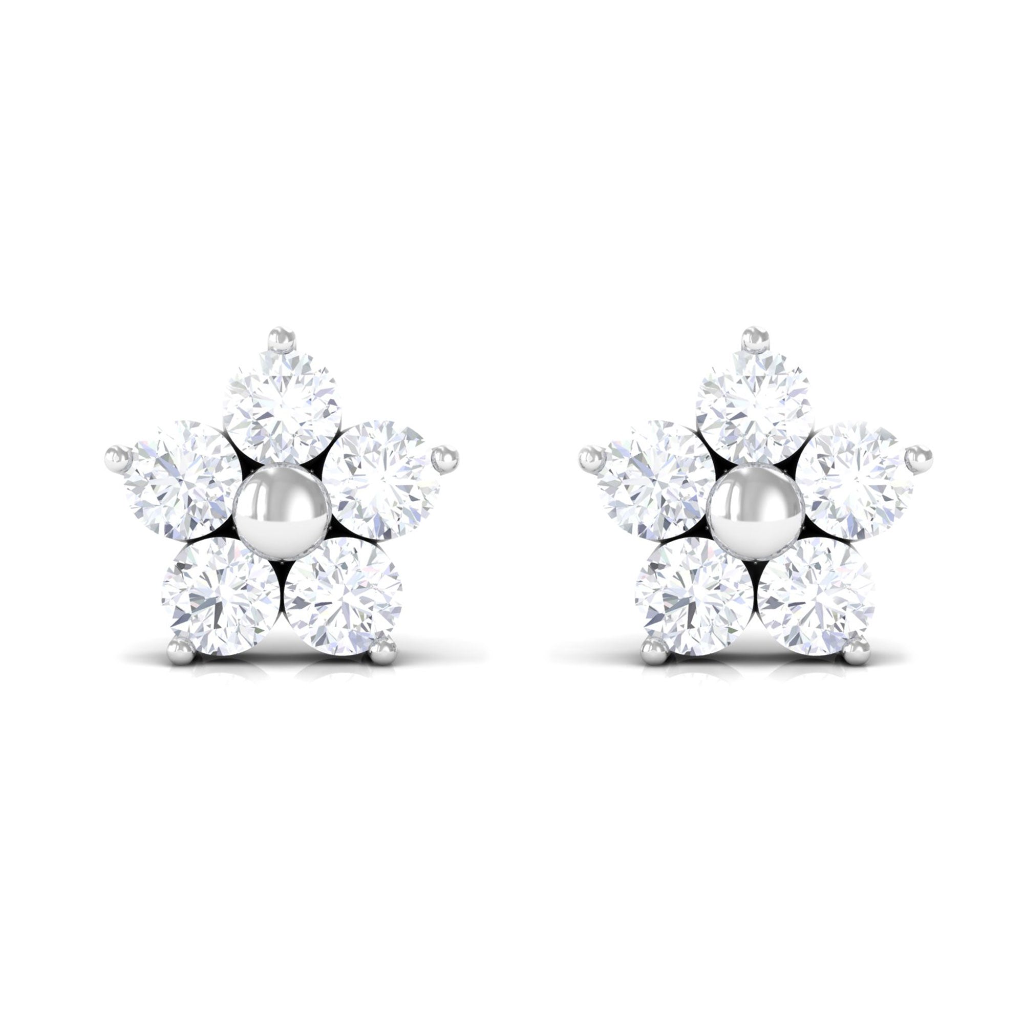 Rosec Jewels-3/4 CT Simple Diamond Flower Stud Earrings in Prong Setting