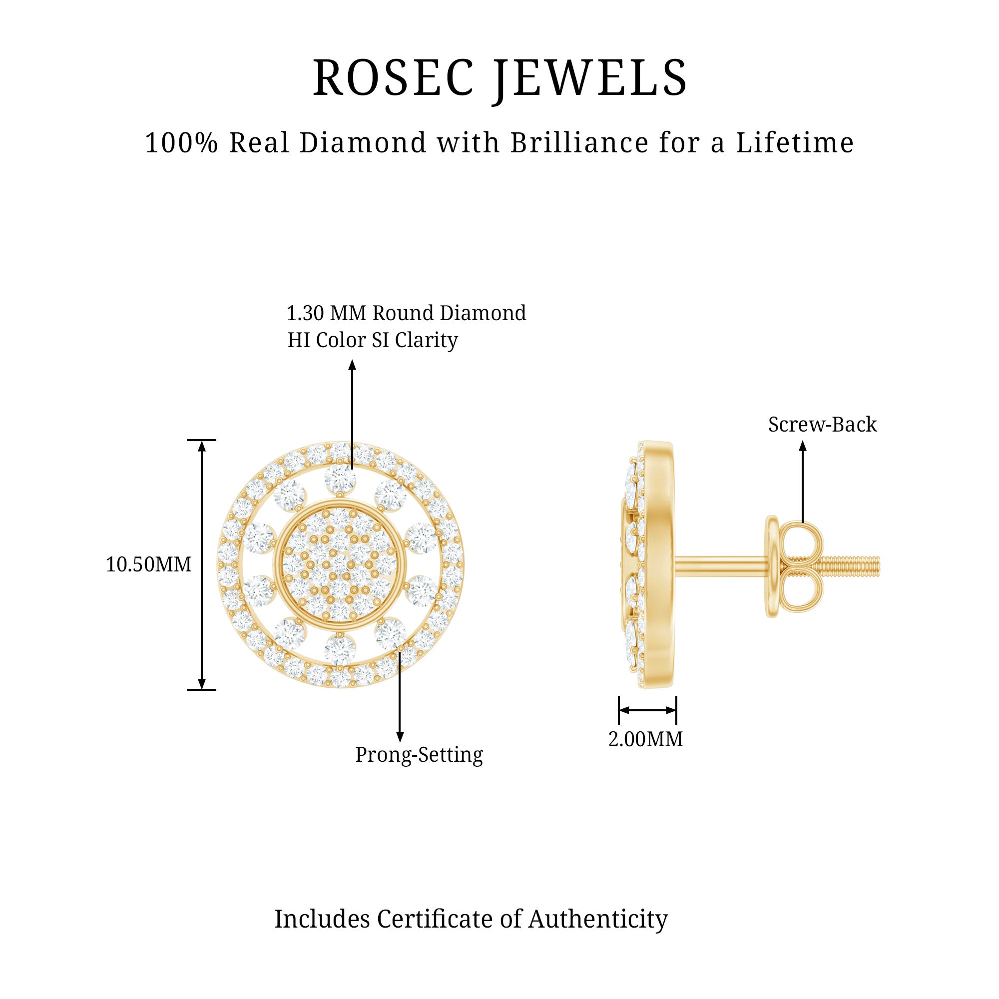Certified Diamond Statement Ear Studs Lab - ( EF-VS ) - Rosec Jewels