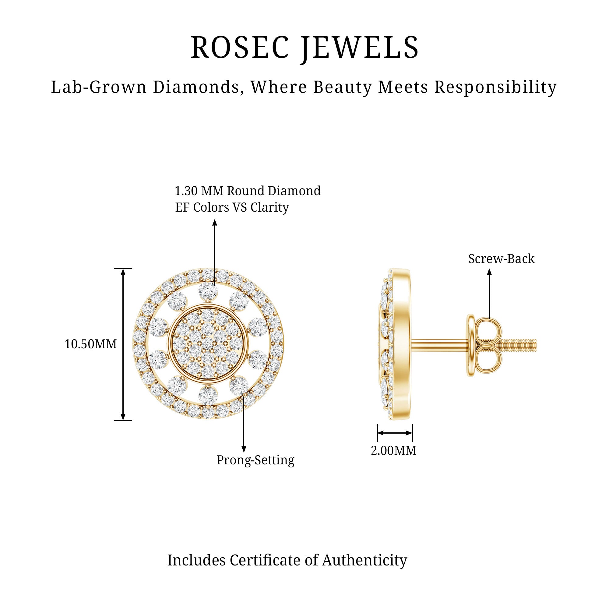 Certified Diamond Statement Ear Studs Lab - ( EF-VS ) - Rosec Jewels