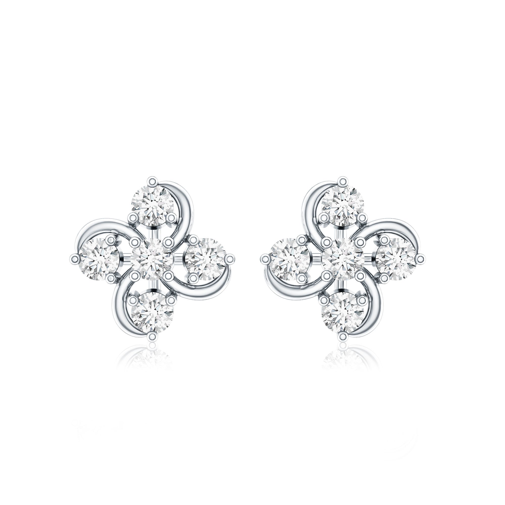 Diamond Flower Cluster Earrings For Women Lab - ( EF-VS ) - Rosec Jewels