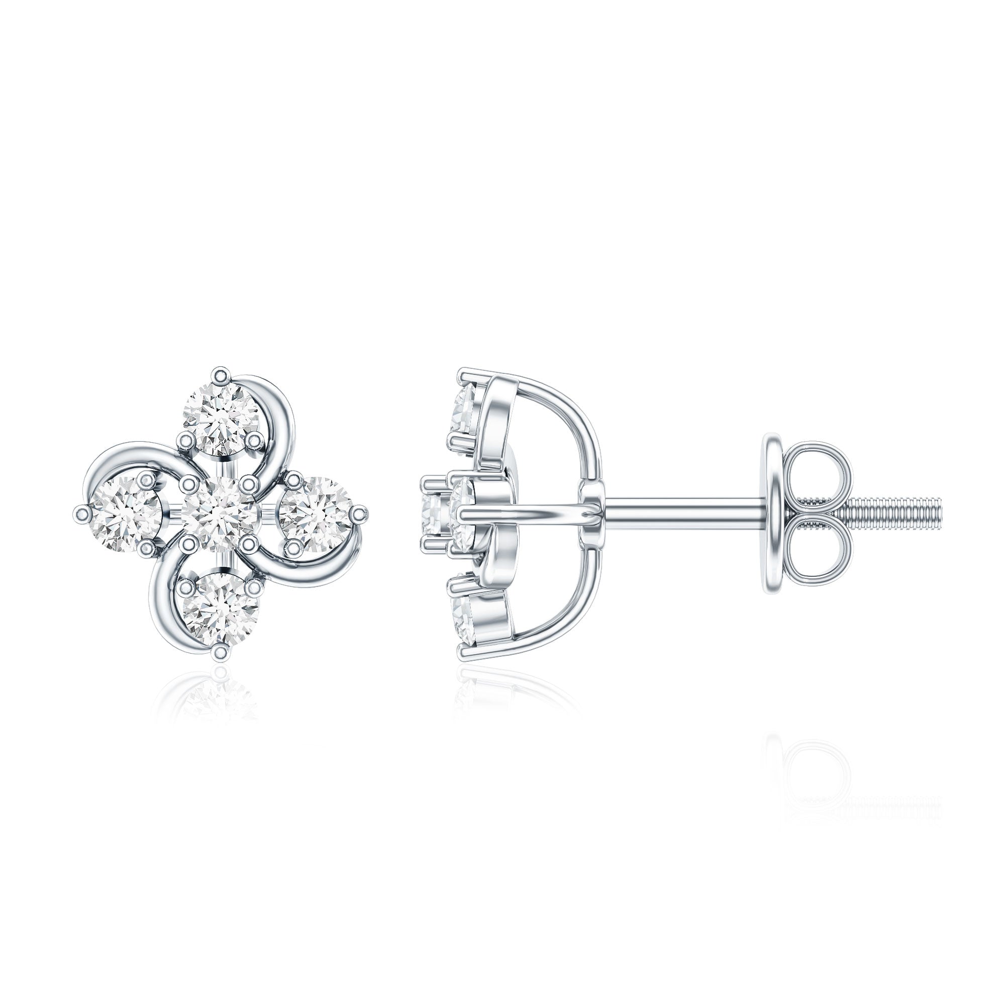 Diamond Flower Cluster Earrings For Women Lab - ( EF-VS ) - Rosec Jewels