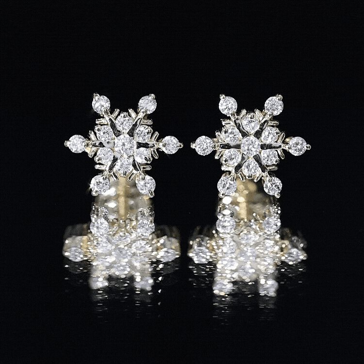 Certified Diamond Snowflake Stud Earrings with Screw Back Lab - ( EF-VS ) - Rosec Jewels
