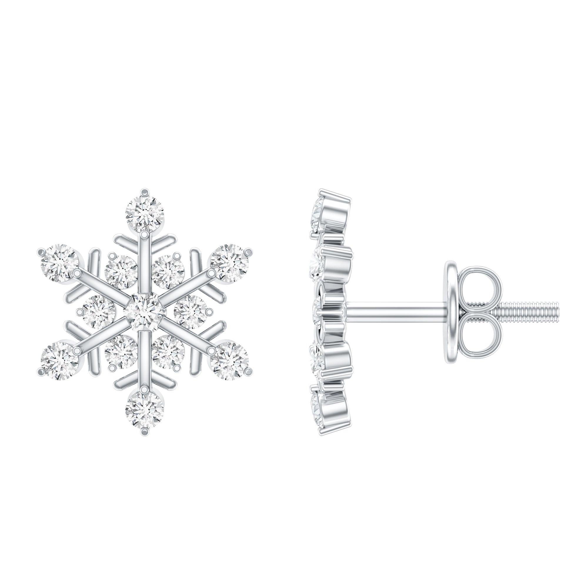 Certified Diamond Snowflake Stud Earrings with Screw Back Lab - ( EF-VS ) - Rosec Jewels