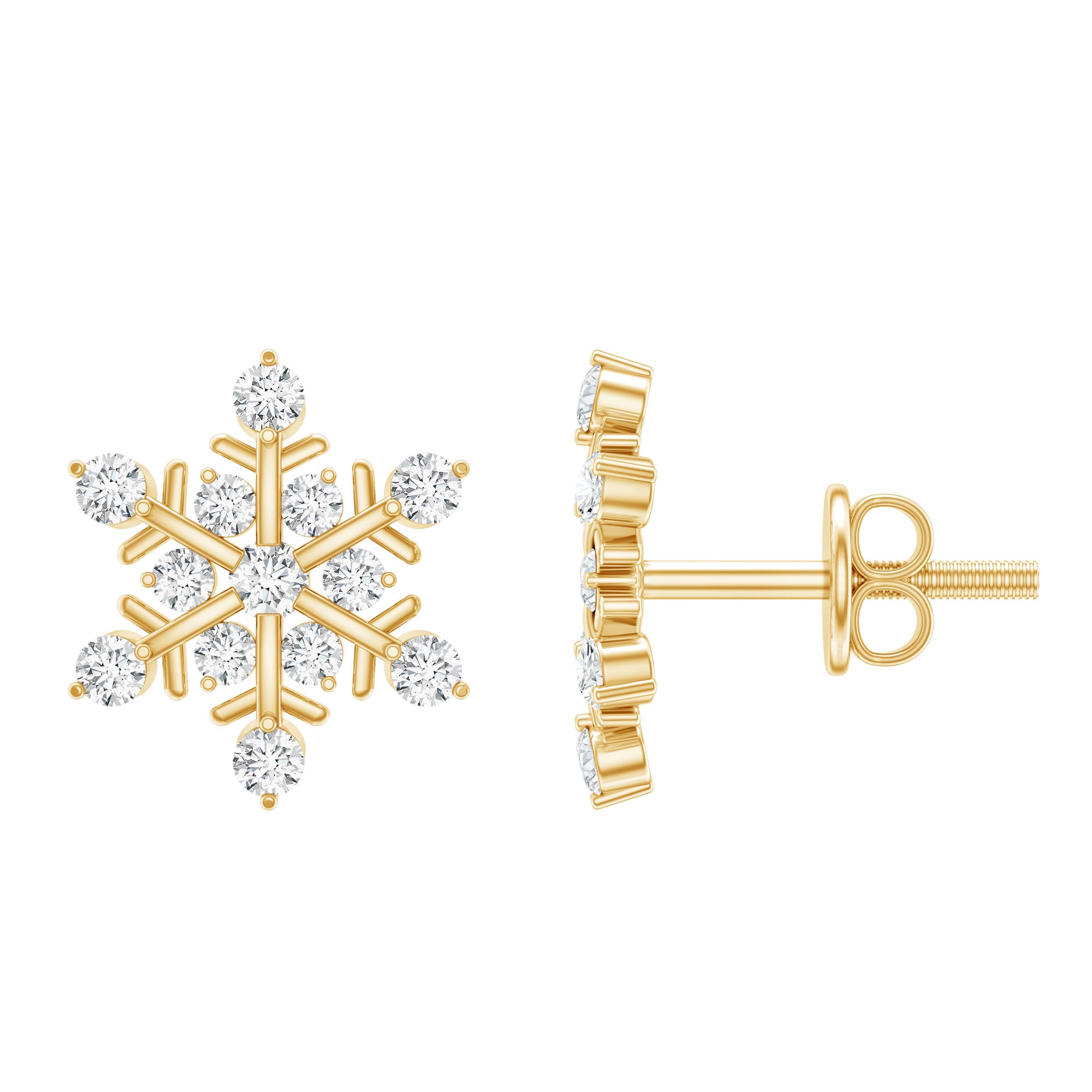 Certified Diamond Snowflake Stud Earrings with Screw Back Lab - ( EF-VS ) - Rosec Jewels