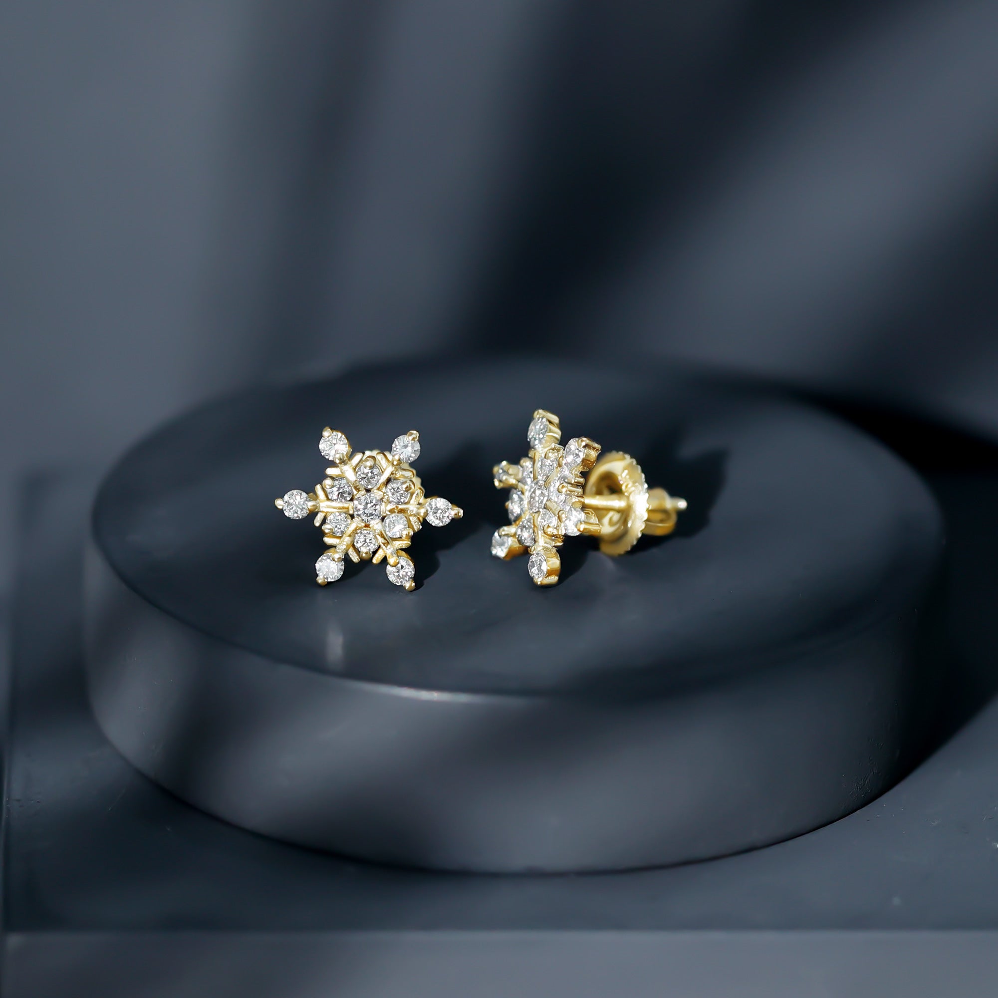 Certified Diamond Snowflake Stud Earrings with Screw Back Lab - ( EF-VS ) - Rosec Jewels