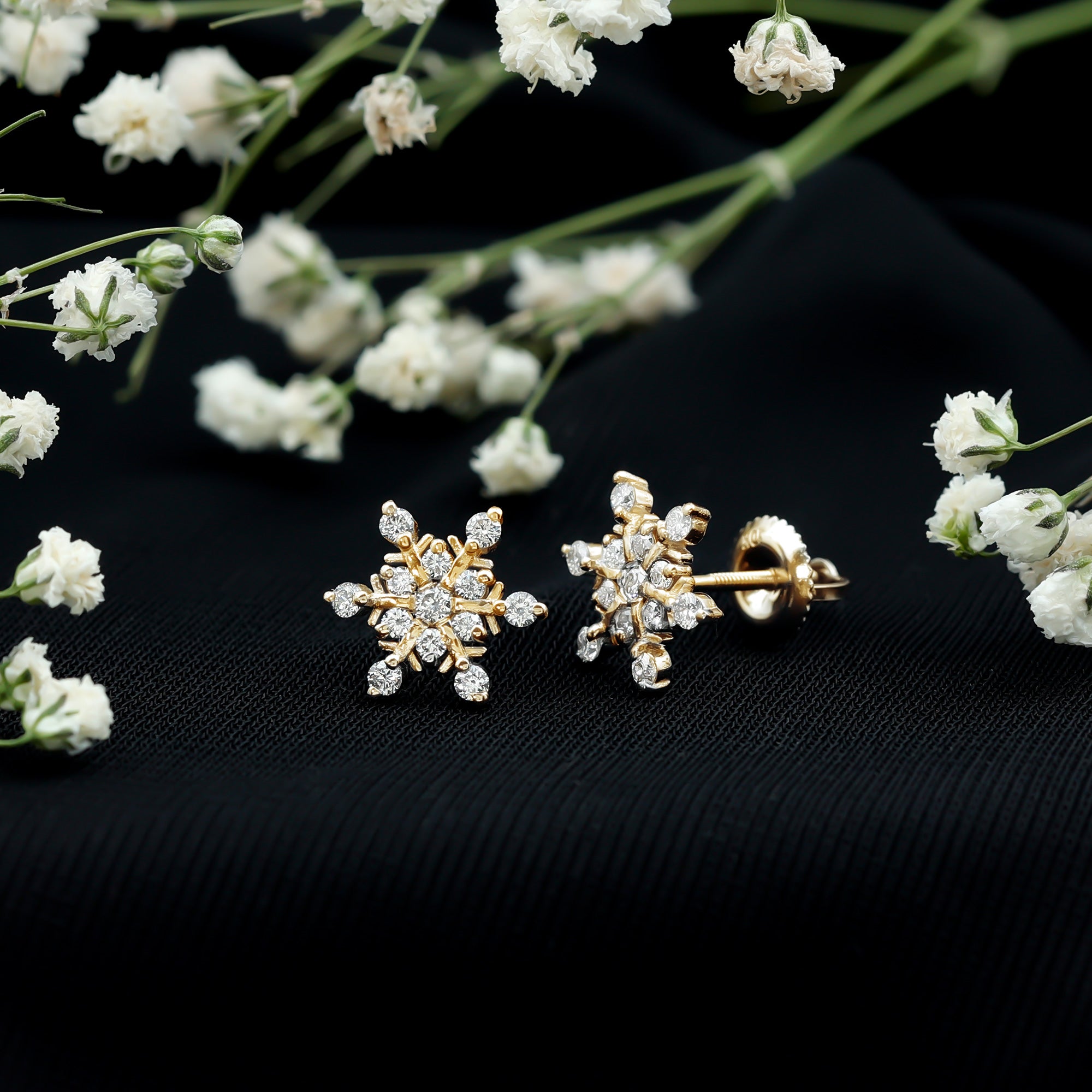 Certified Diamond Snowflake Stud Earrings with Screw Back Lab - ( EF-VS ) - Rosec Jewels