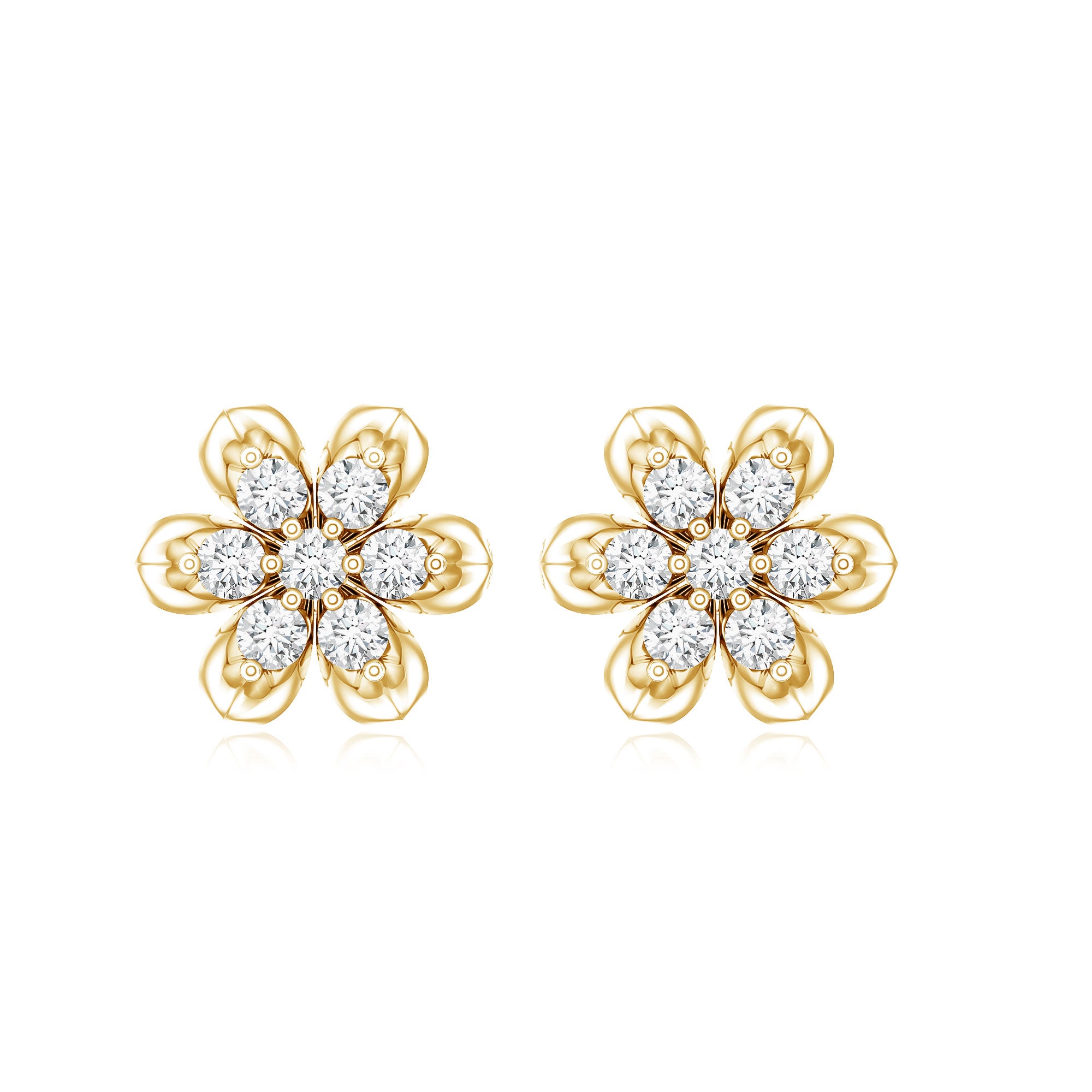 Brilliant Cut Diamond Flower Stud Earrings with Screw Back Lab - ( EF-VS ) - Rosec Jewels