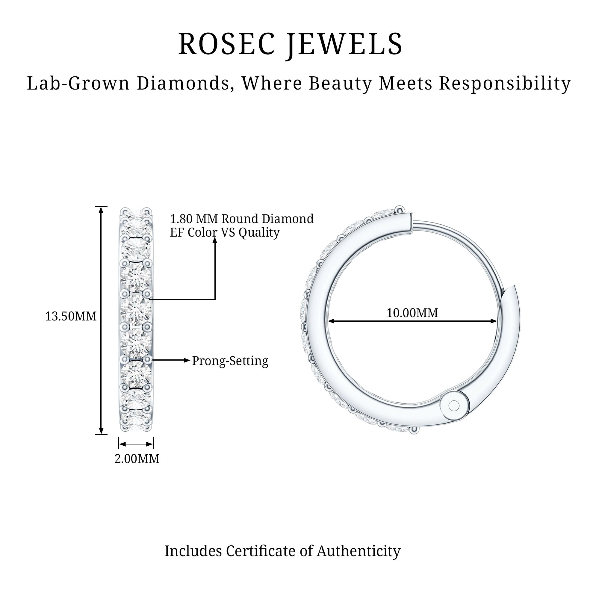 Certified Diamond Small Hoop Earrings Lab - ( EF-VS ) - Rosec Jewels