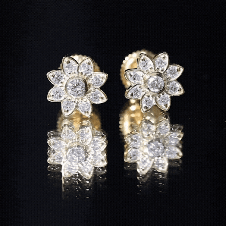 Diamond Flower Stud Earrings With Screw Back Lab - ( EF-VS ) - Rosec Jewels