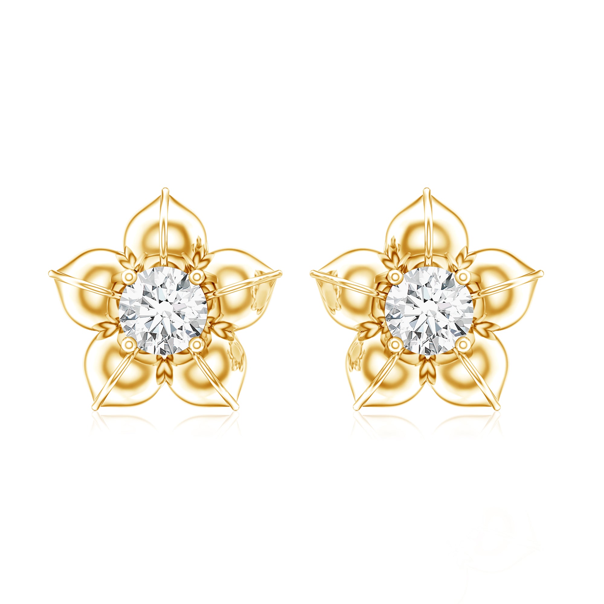Diamond Flower Petal Stud Earrings in Prong Setting Lab - ( EF-VS ) - Rosec Jewels