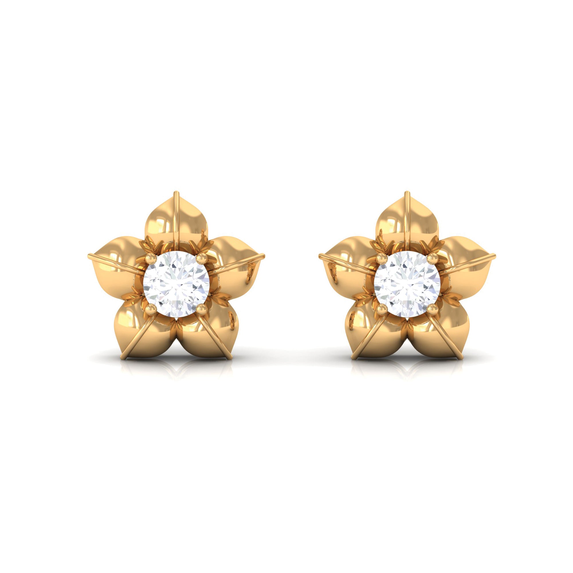 Rosec Jewels-Diamond Flower Petal Stud Earrings in Prong Setting