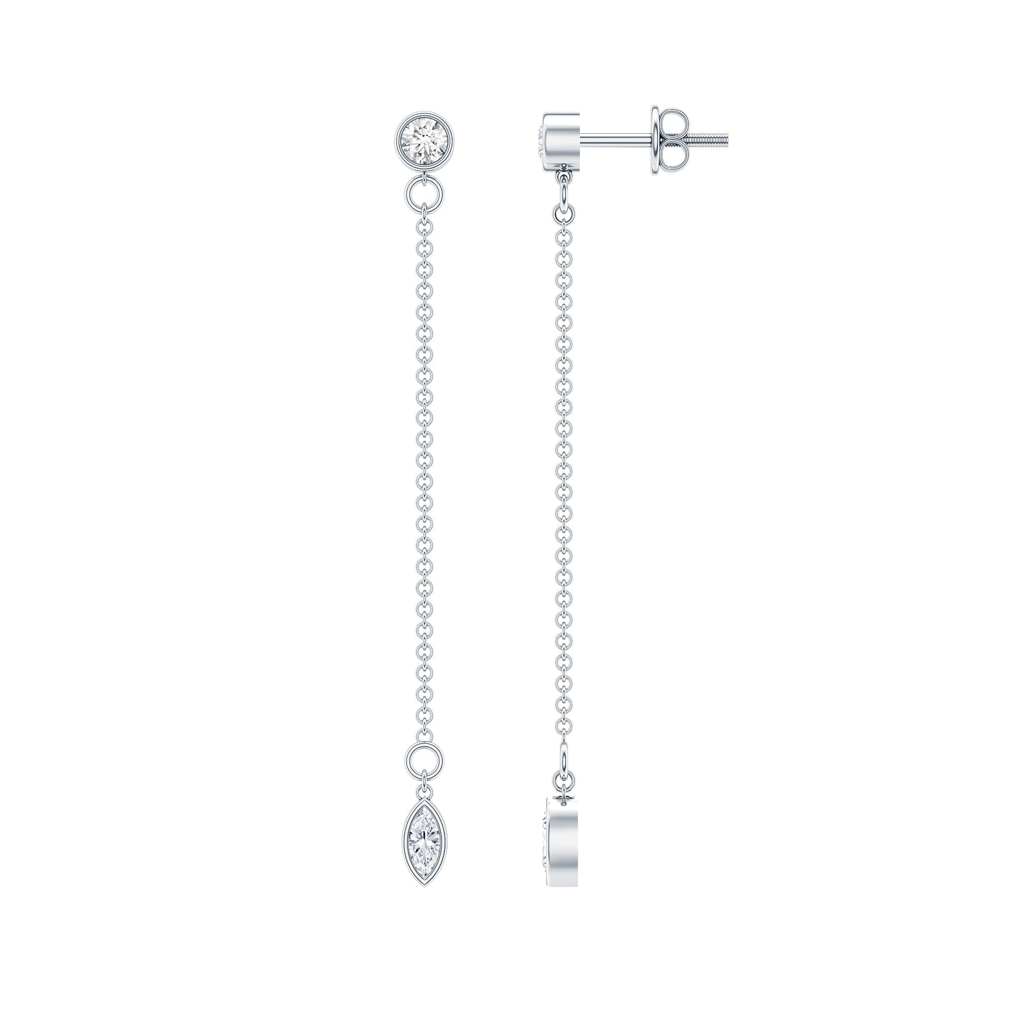 Certified Diamond Dangle Chain Earrings in Bezel Setting Lab - ( EF-VS ) - Rosec Jewels