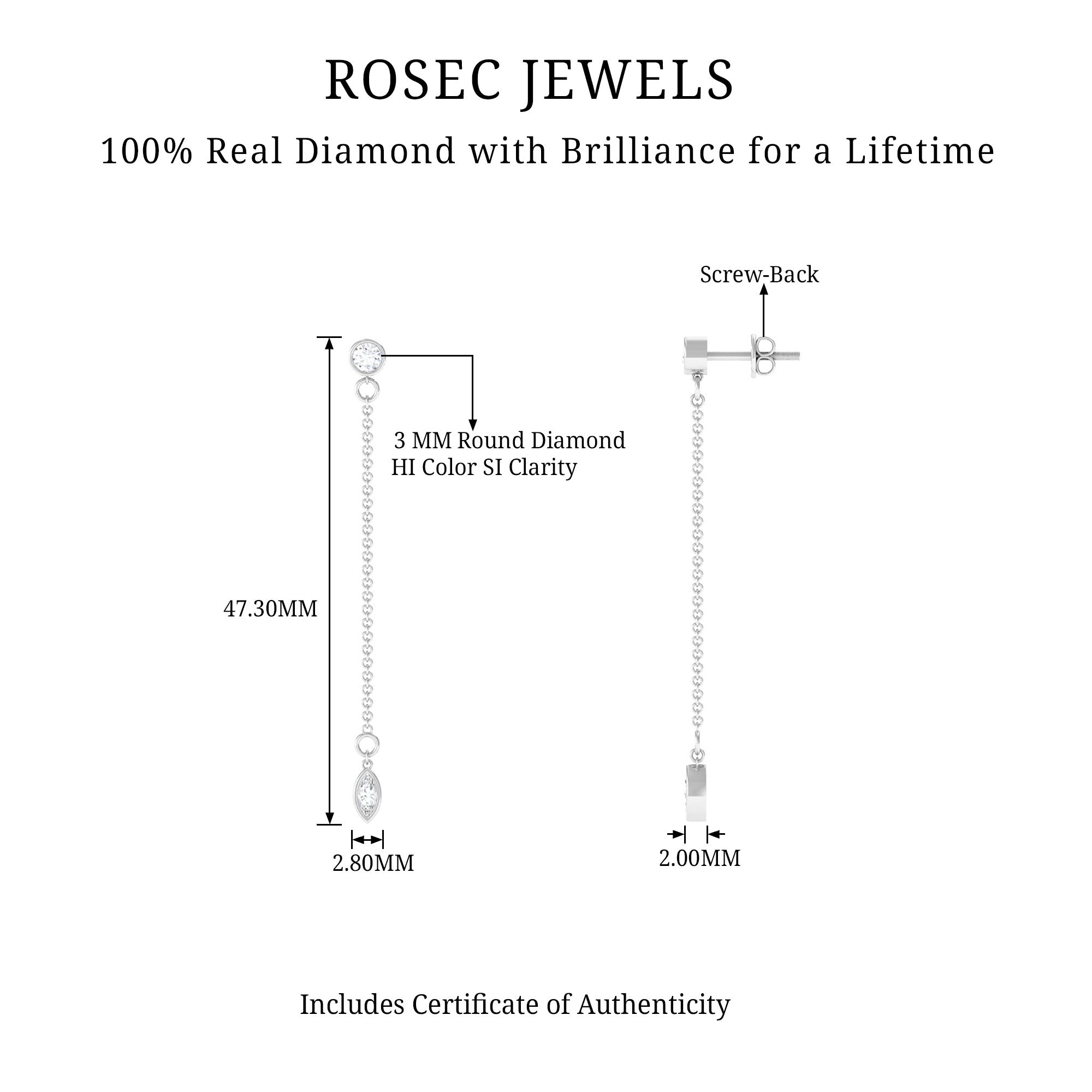 Certified Diamond Dangle Chain Earrings in Bezel Setting Lab - ( EF-VS ) - Rosec Jewels