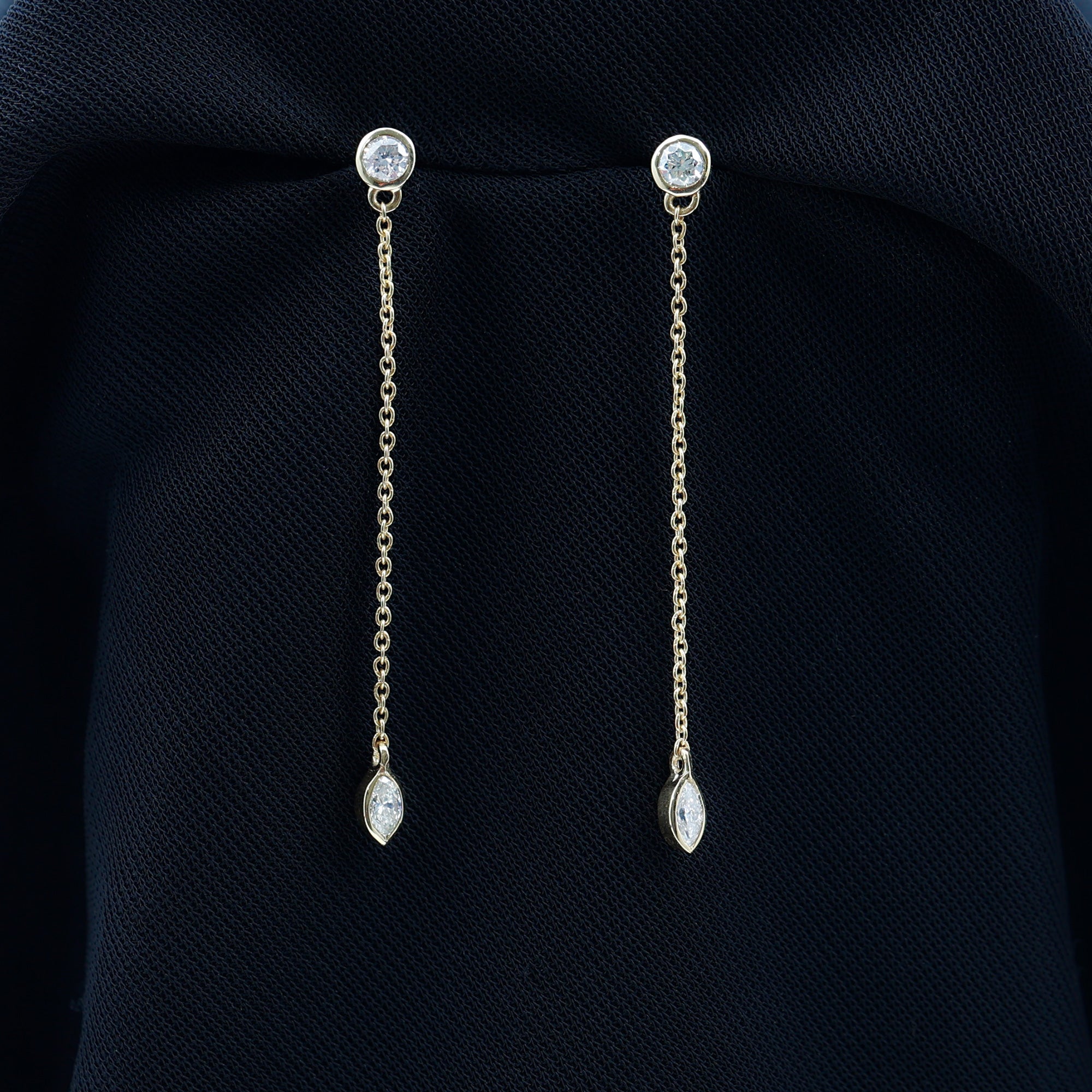 Certified Diamond Dangle Chain Earrings in Bezel Setting Lab - ( EF-VS ) - Rosec Jewels
