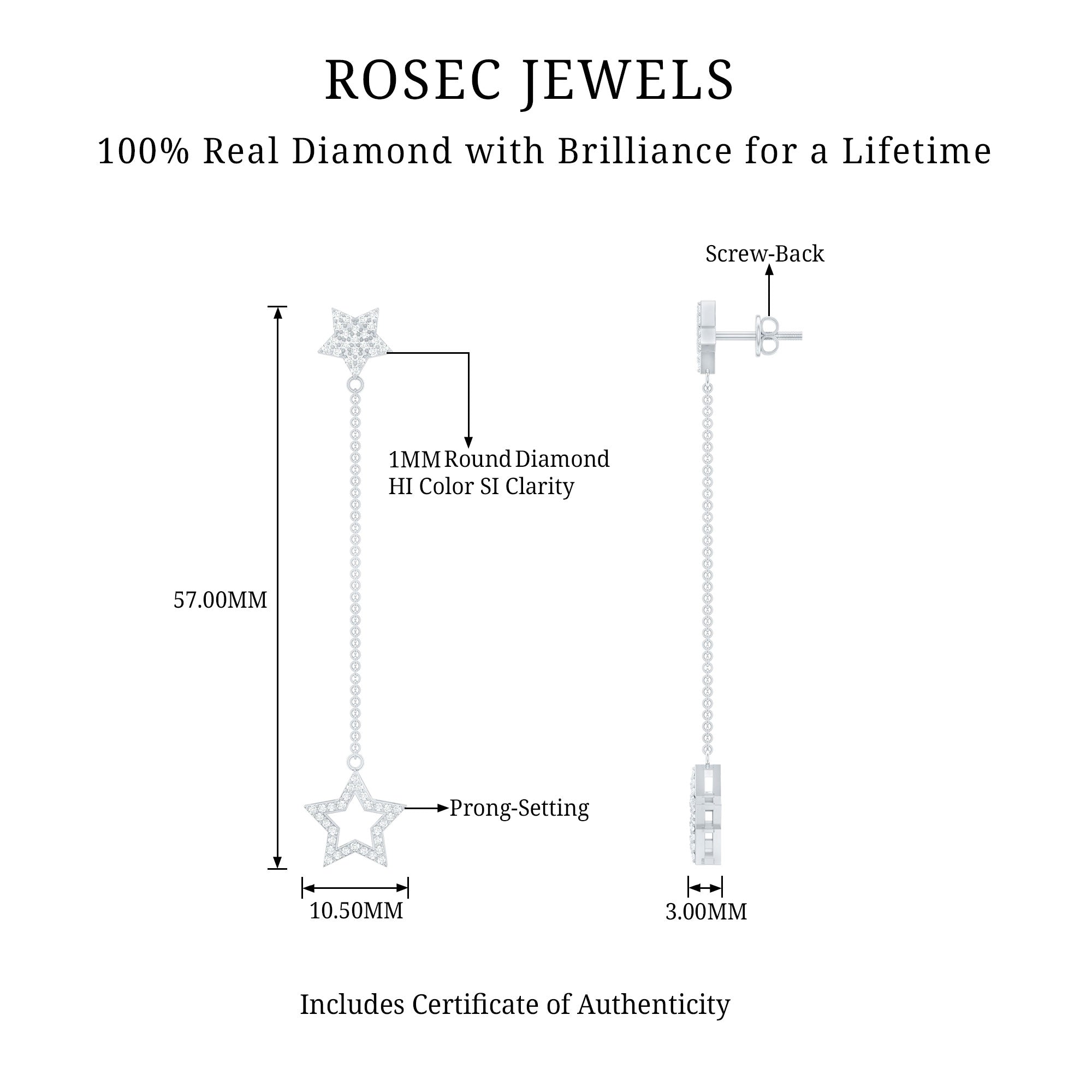 Certified Diamond Star Chain Earrings Lab - ( EF-VS ) - Rosec Jewels