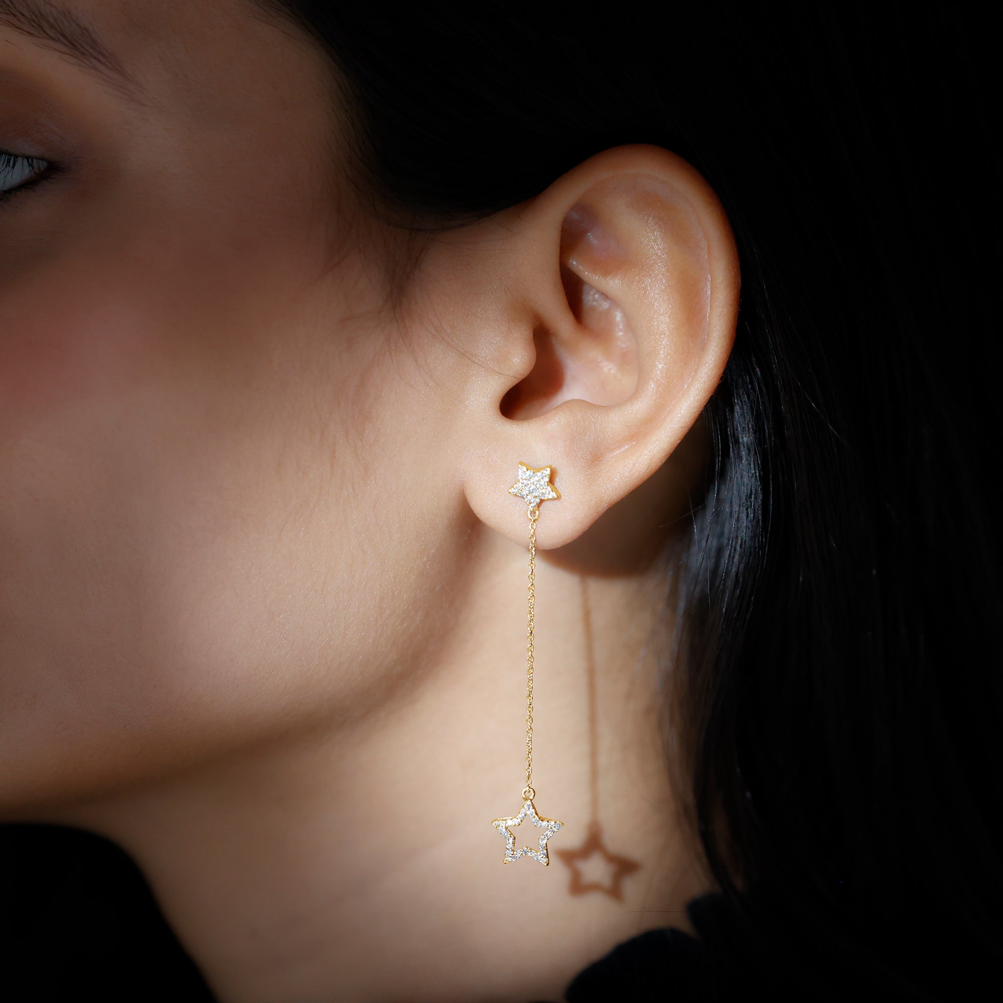 Rosec Jewels-Diamond Star Chain Dangle Earrings